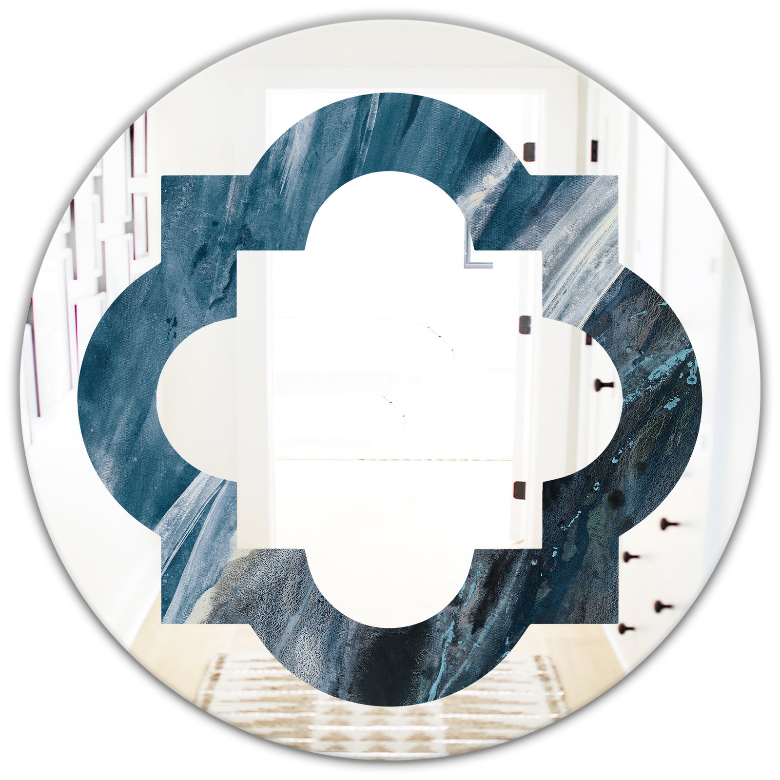 Splash Blue Indigo - Modern Round or Oval Wall Mirror - Quatrefoil