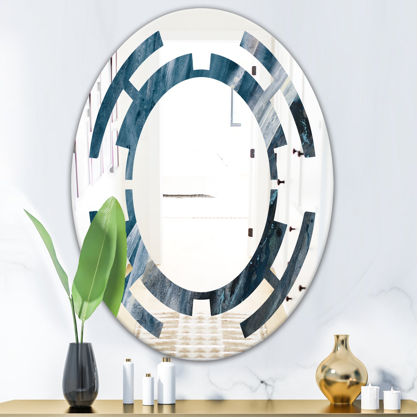 Splash Blue Indigo - Modern Round or Oval Wall Mirror - Space
