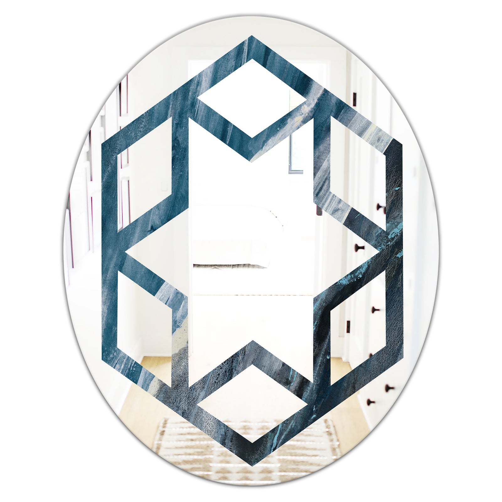 Splash Blue Indigo - Modern Round or Oval Wall Mirror - Hexagon Star