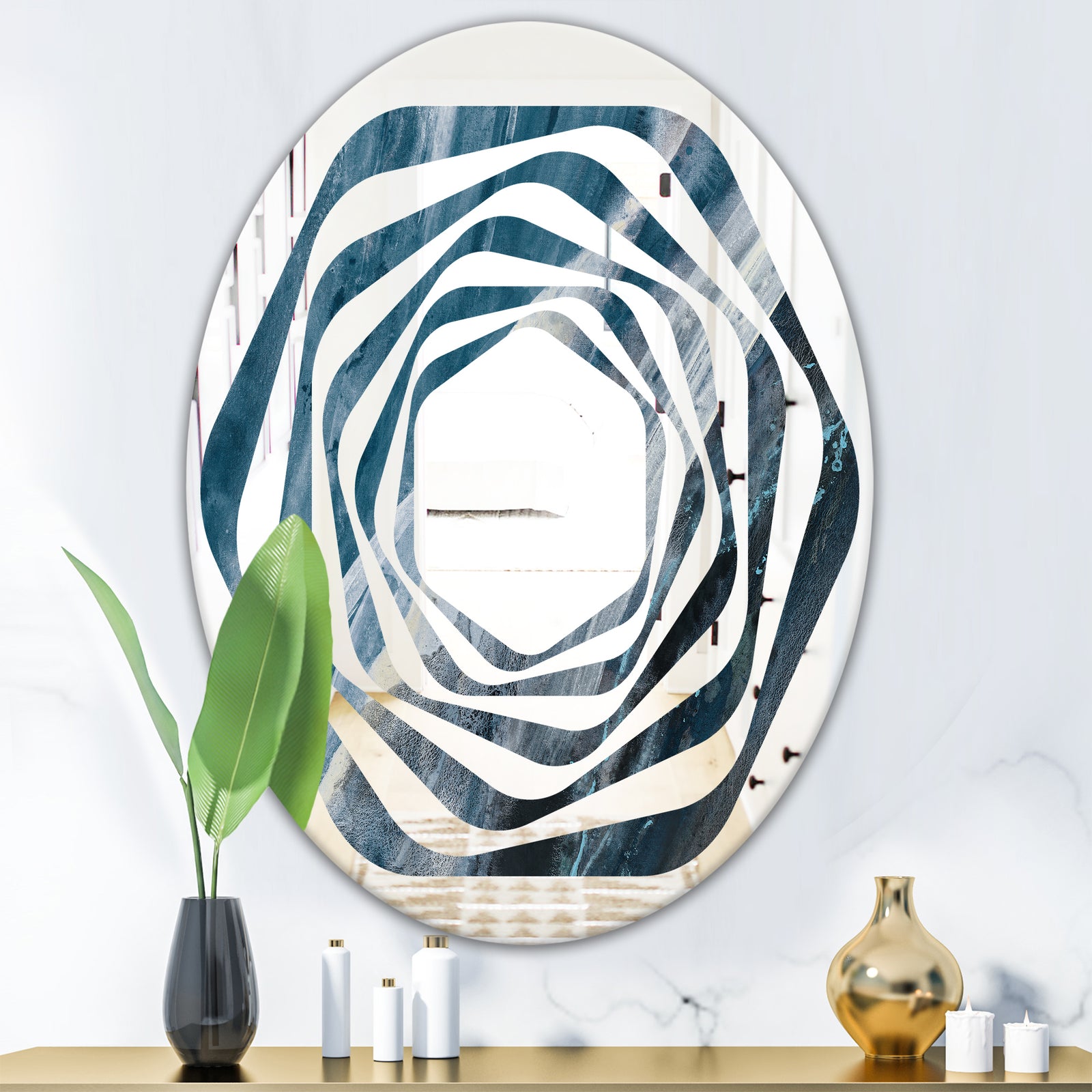 Splash Blue Indigo - Modern Round or Oval Wall Mirror - Whirl