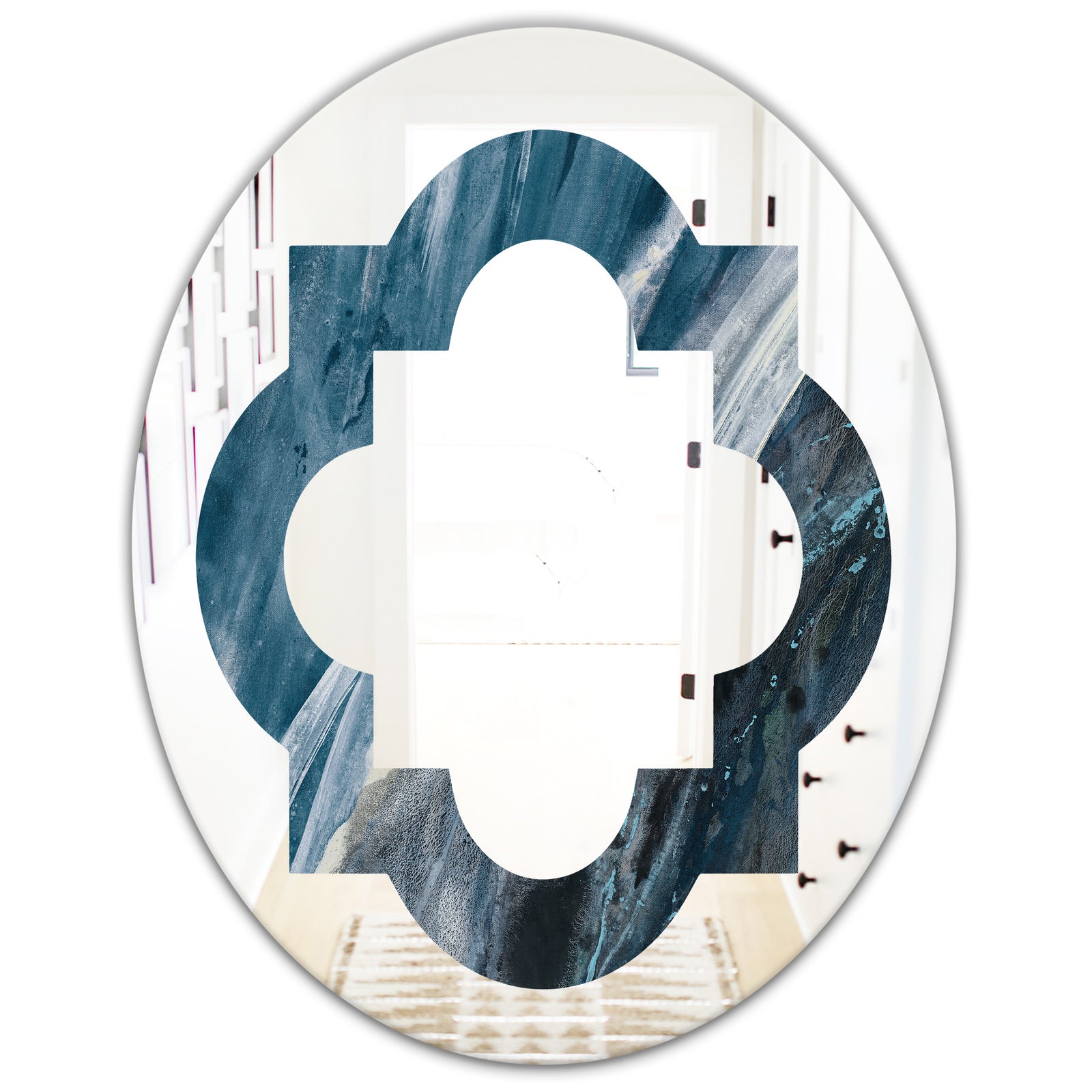 Splash Blue Indigo - Modern Round or Oval Wall Mirror - Quatrefoil