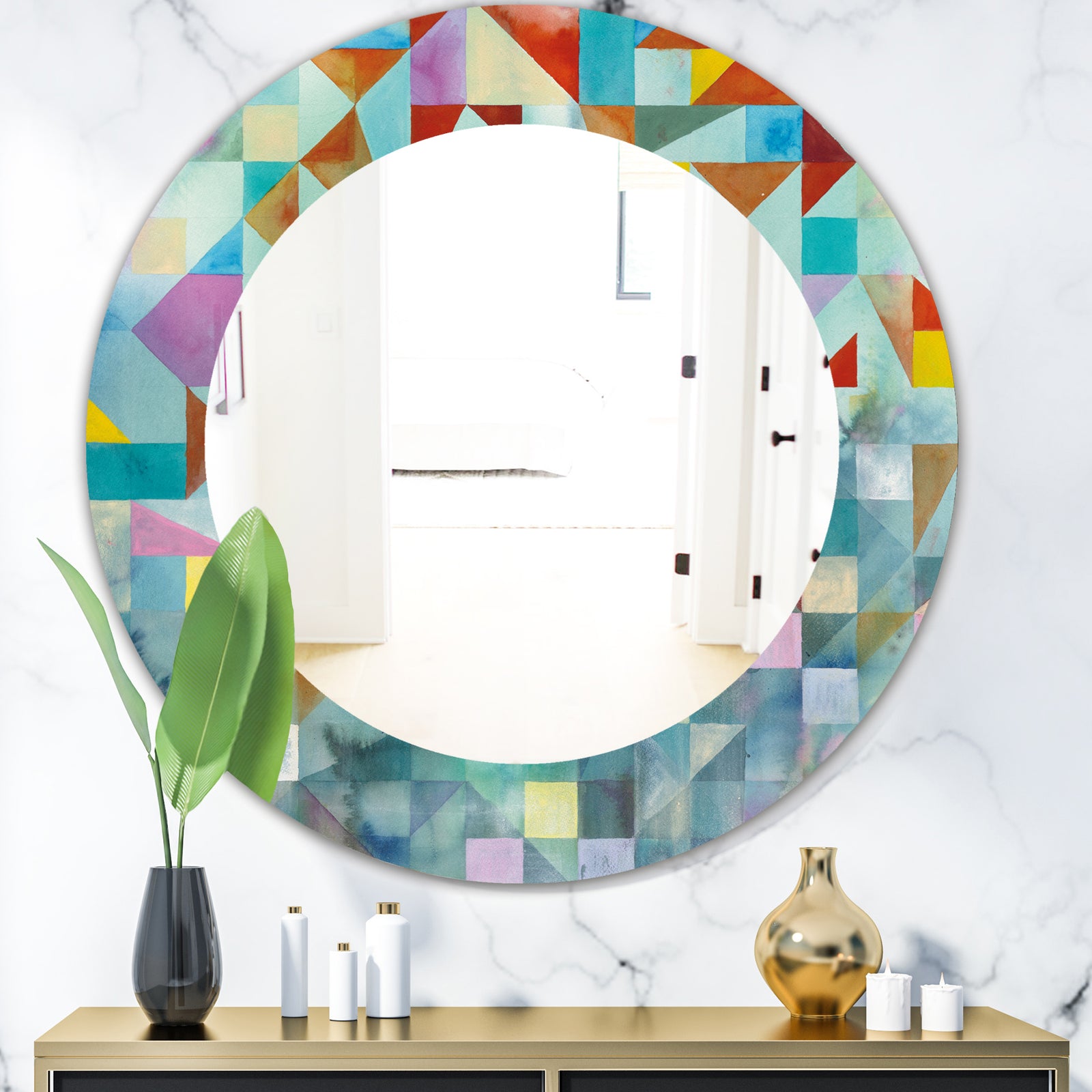 Modern Patchwork - Modern Mirror - Oval or Round Wall Mirror