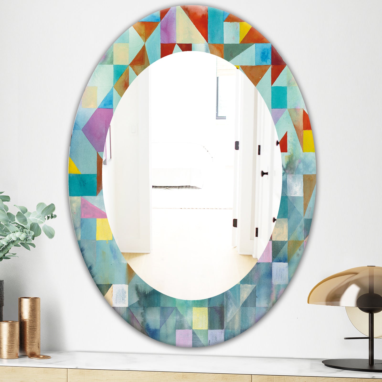 Modern Patchwork - Modern Mirror - Oval or Round Wall Mirror