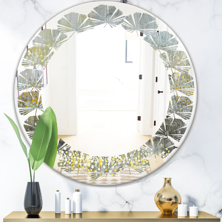 Glam Rain Abstract III - Modern Round or Oval Wall Mirror - Leaves