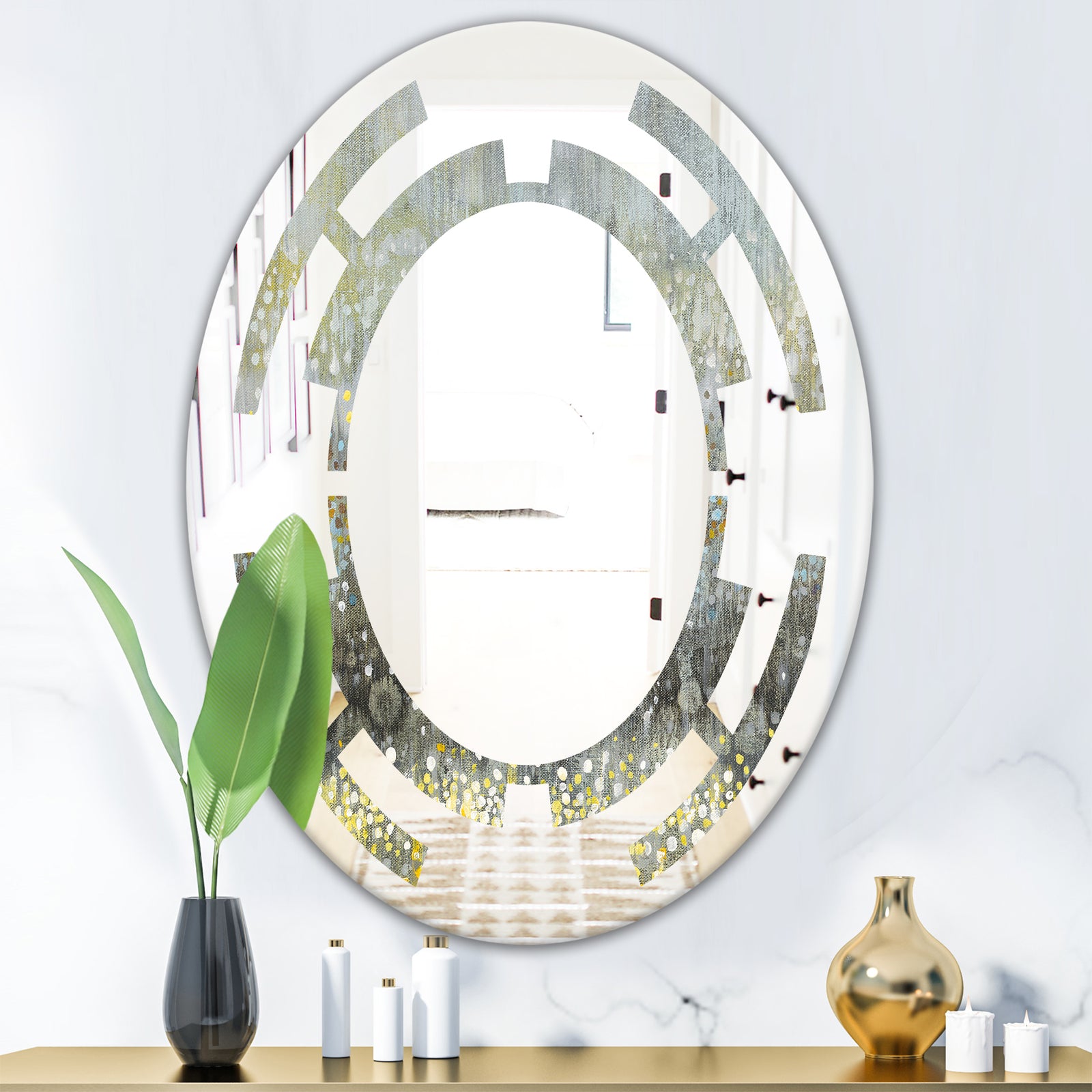 Glam Rain Abstract III - Modern Round or Oval Wall Mirror - Space