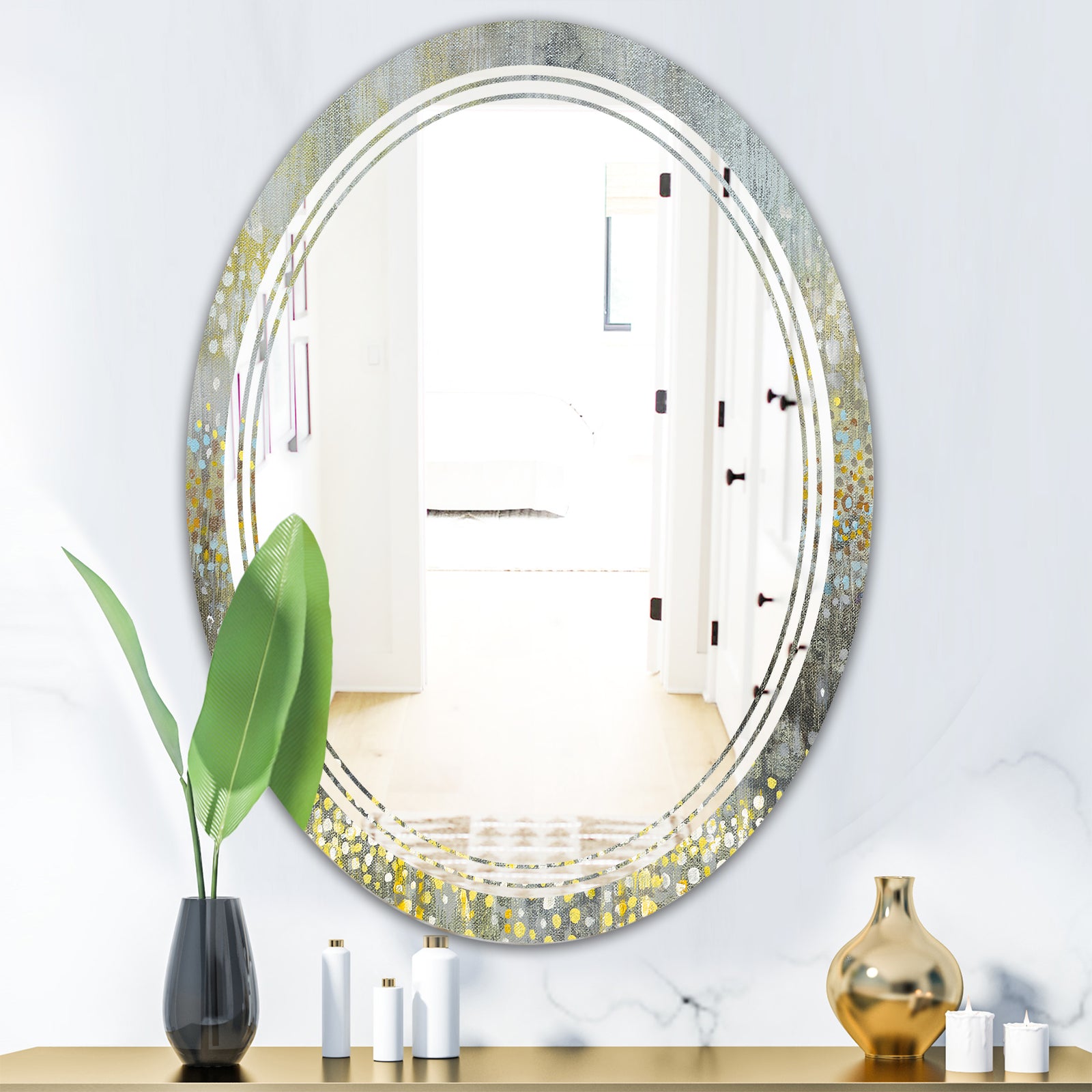 Glam Rain Abstract III - Modern Round or Oval Wall Mirror - Triple C