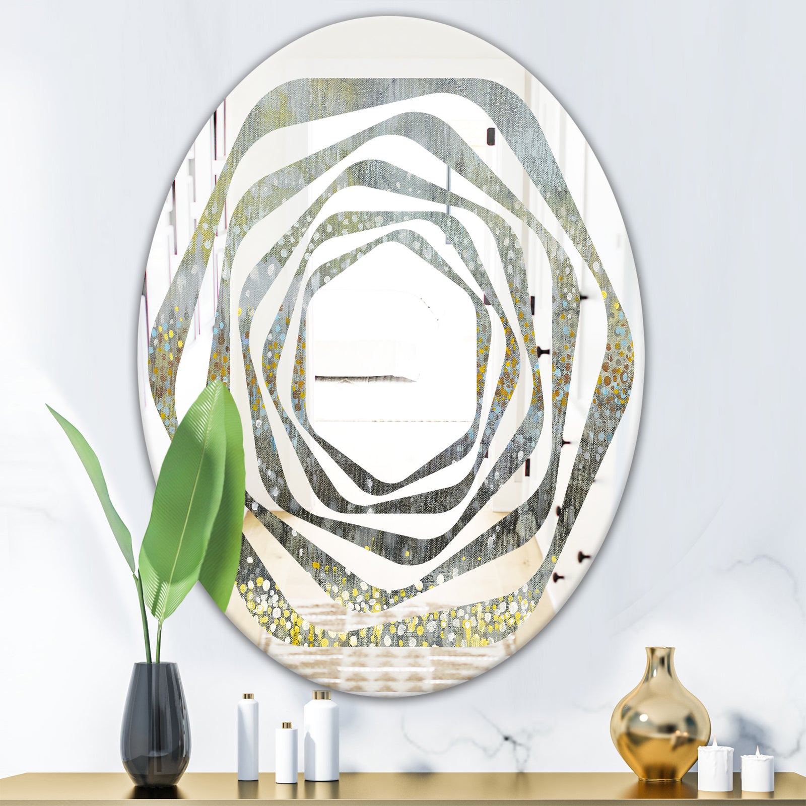 Glam Rain Abstract III - Modern Round or Oval Wall Mirror - Whirl