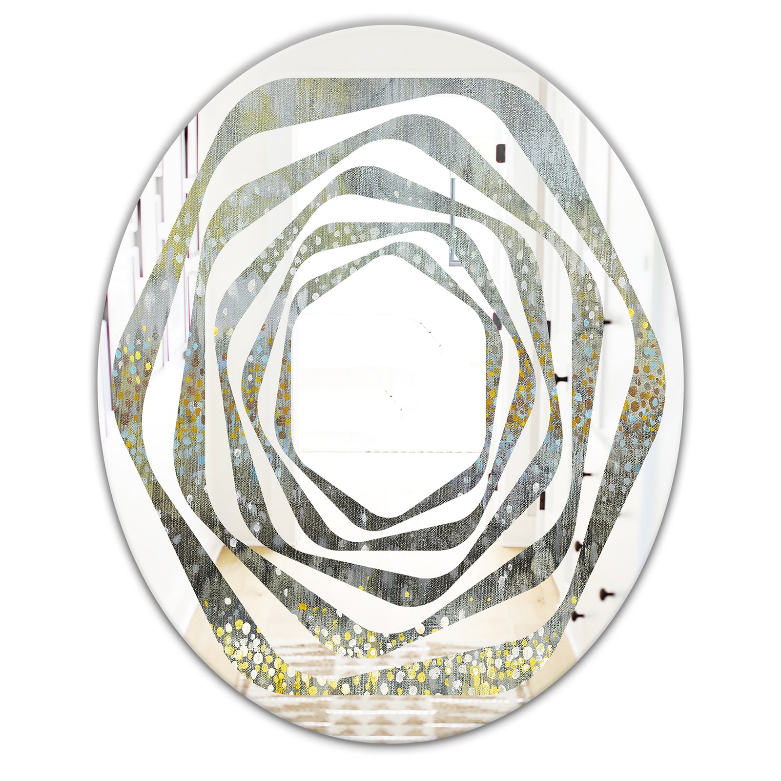 Glam Rain Abstract III - Modern Round or Oval Wall Mirror - Whirl
