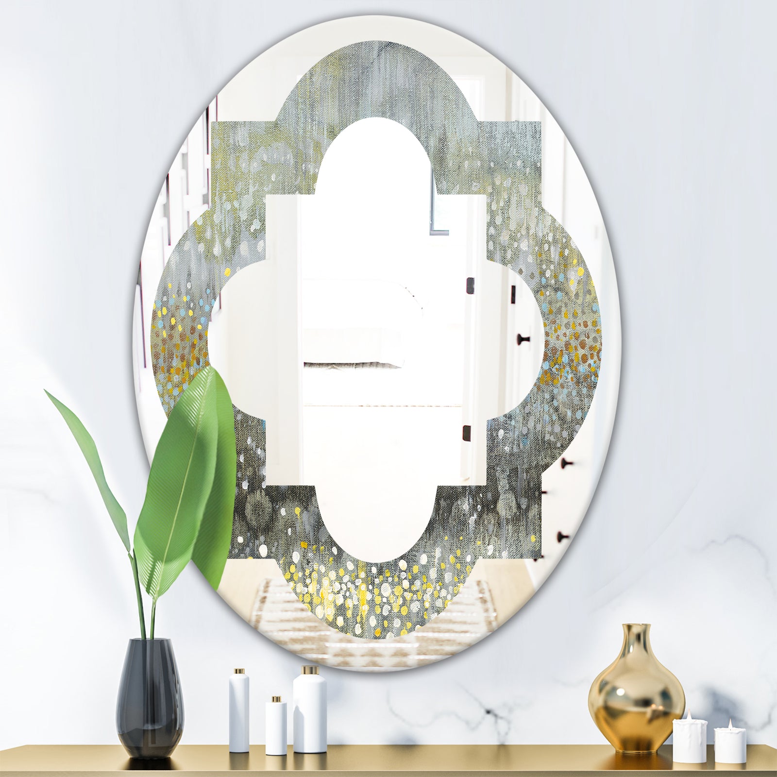 Glam Rain Abstract III - Modern Round or Oval Wall Mirror - Quatrefoil