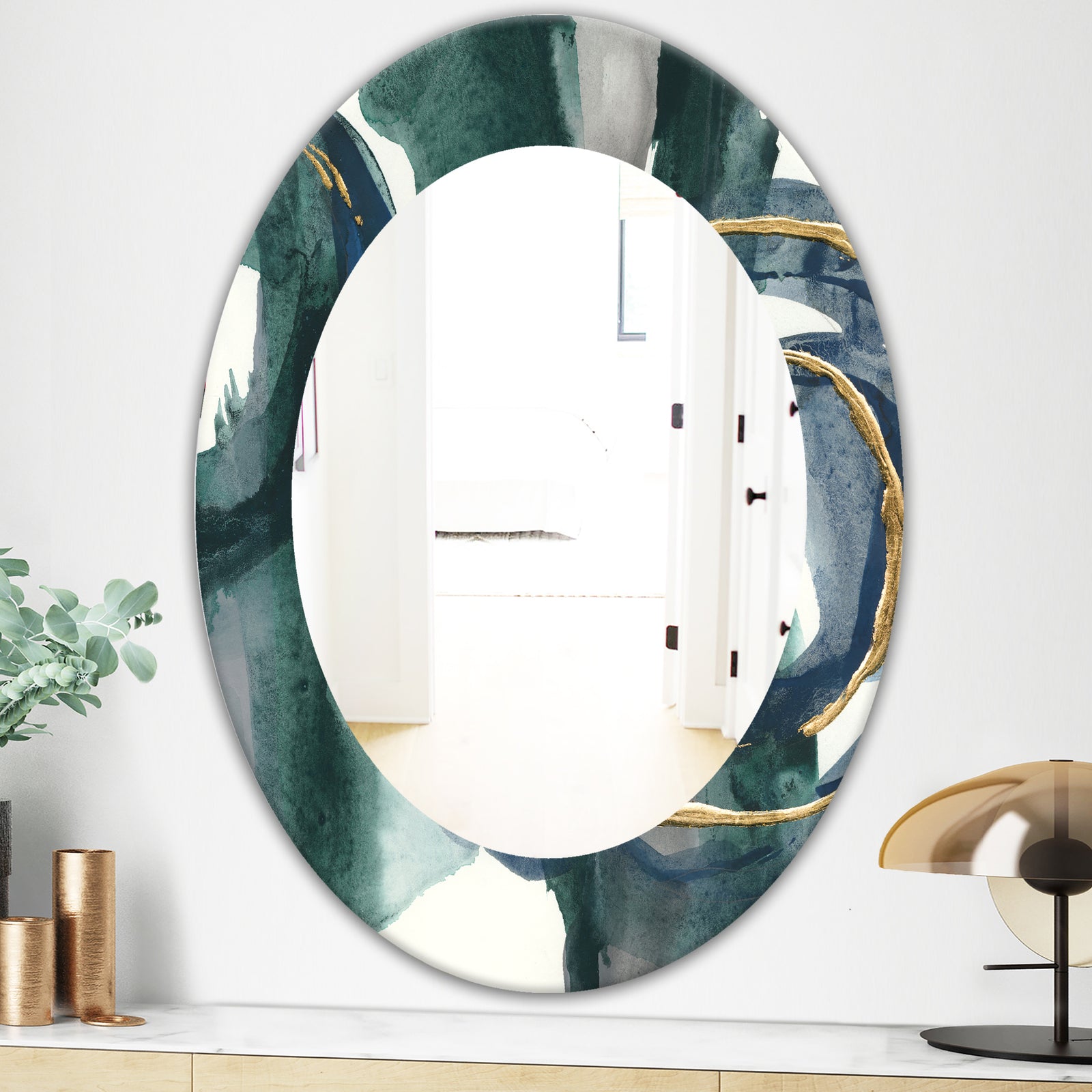 Mettalic Indigo and Gold III - Glam Wall Mirror - Frameless Oval or Round Wall Mirror