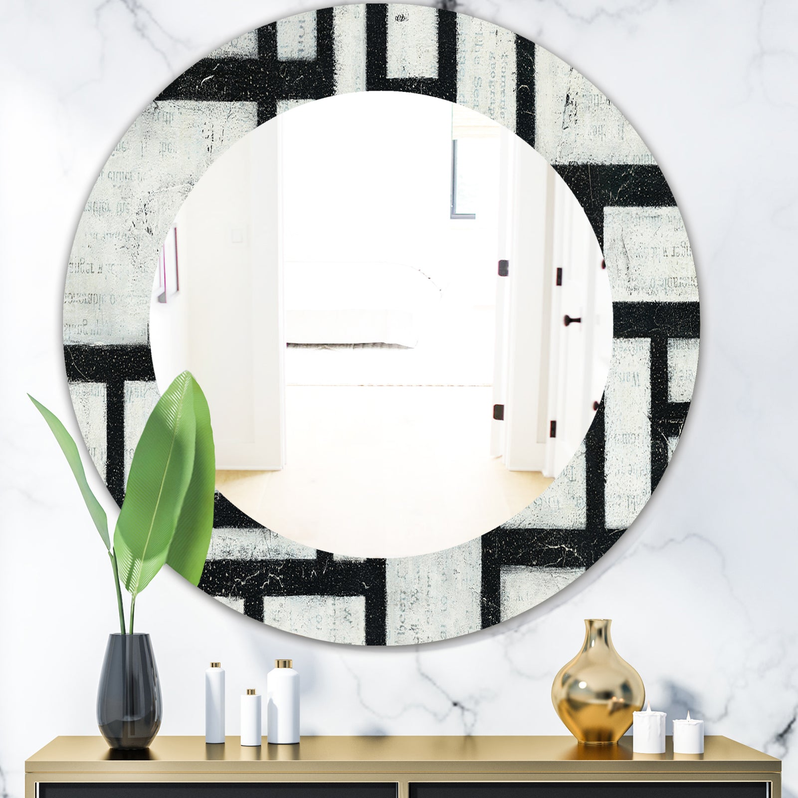 Porch & Den 'Black and White Labyrinth Geometric - Mid-Century Mirror