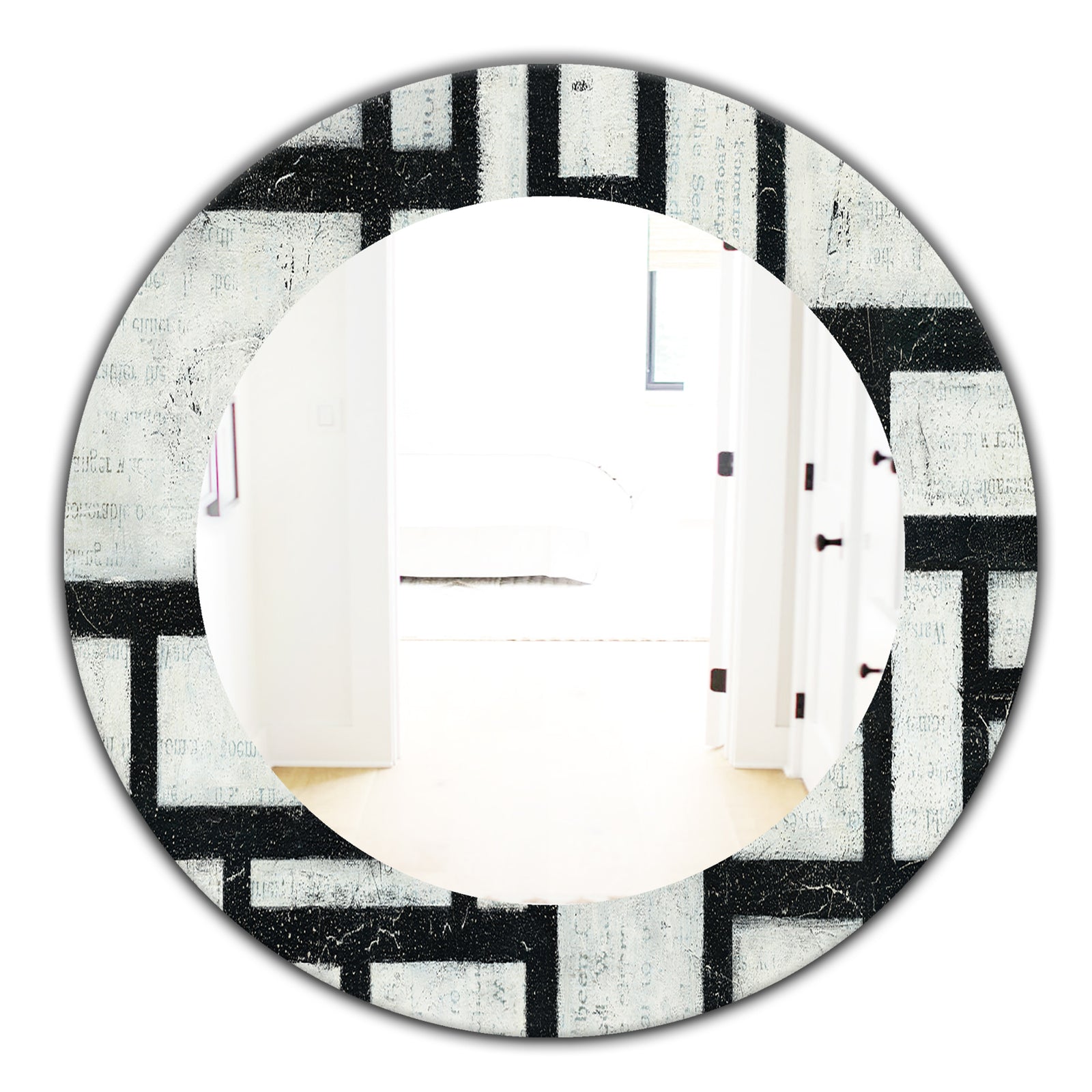 Porch & Den 'Black and White Labyrinth Geometric - Mid-Century Mirror