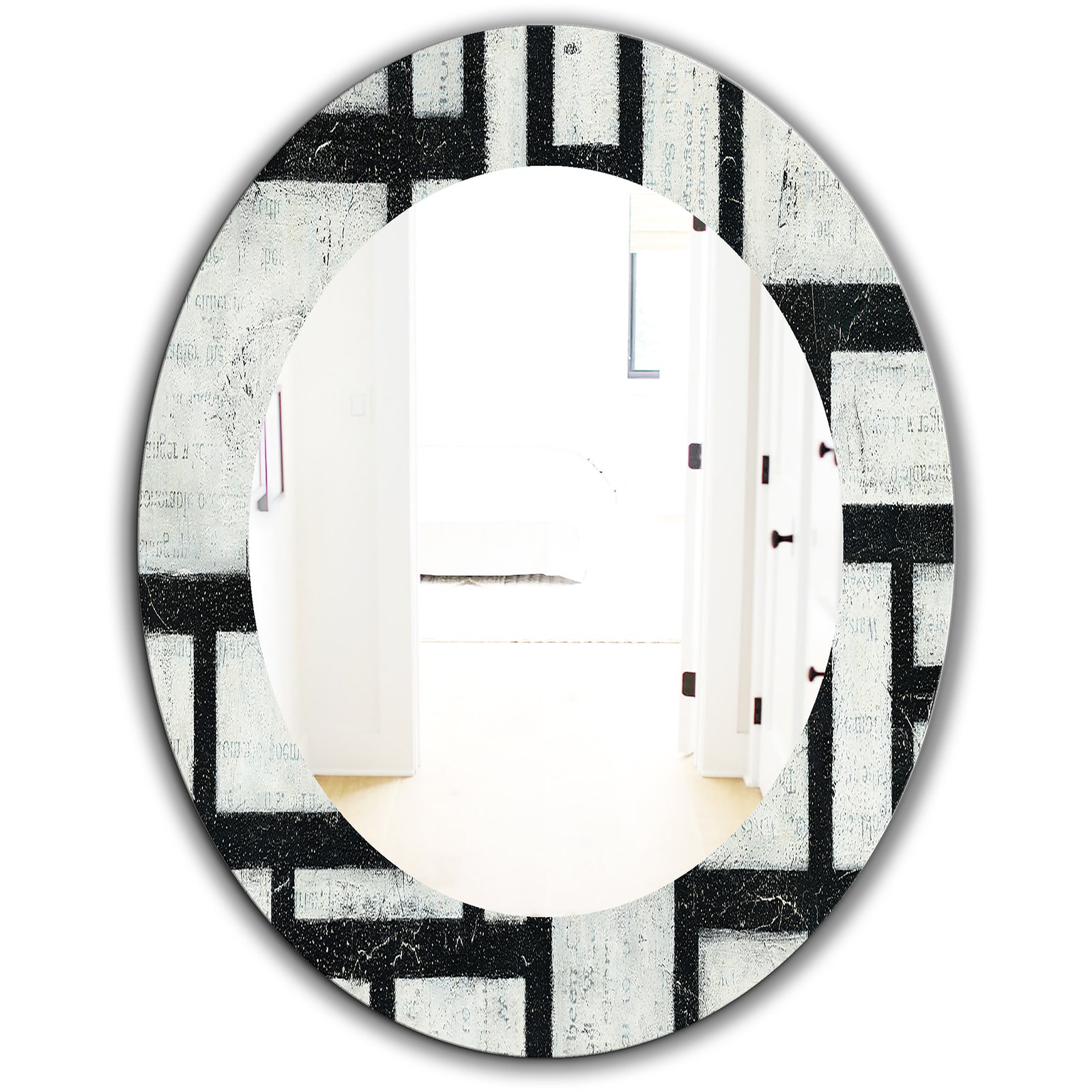 Porch & Den 'Black and White Labyrinth Geometric - Mid-Century Mirror