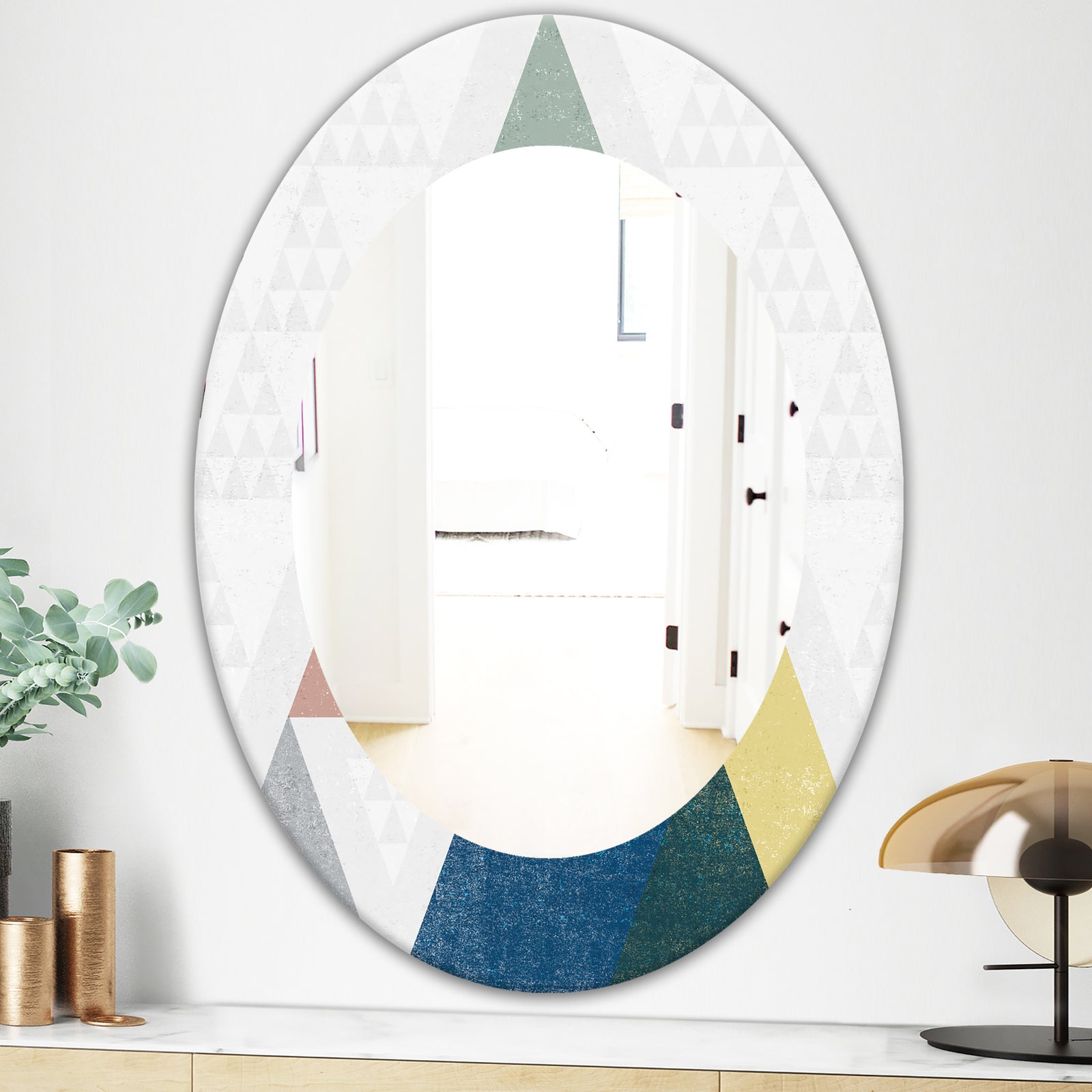 Geometrical Composition Triangles I - Modern Mirror - Frameless Oval or Round Wall Mirror