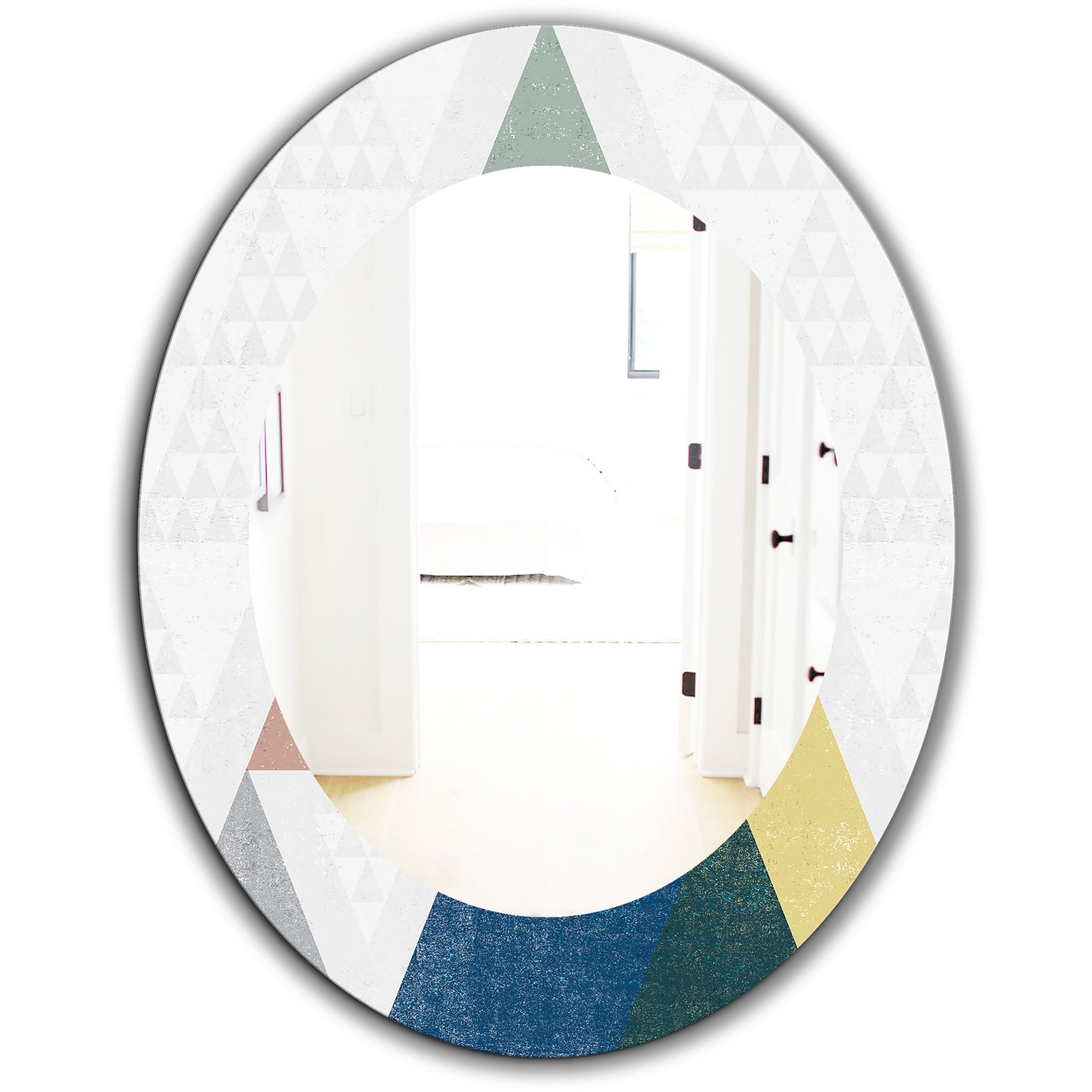 Geometrical Composition Triangles I - Modern Mirror - Frameless Oval or Round Wall Mirror