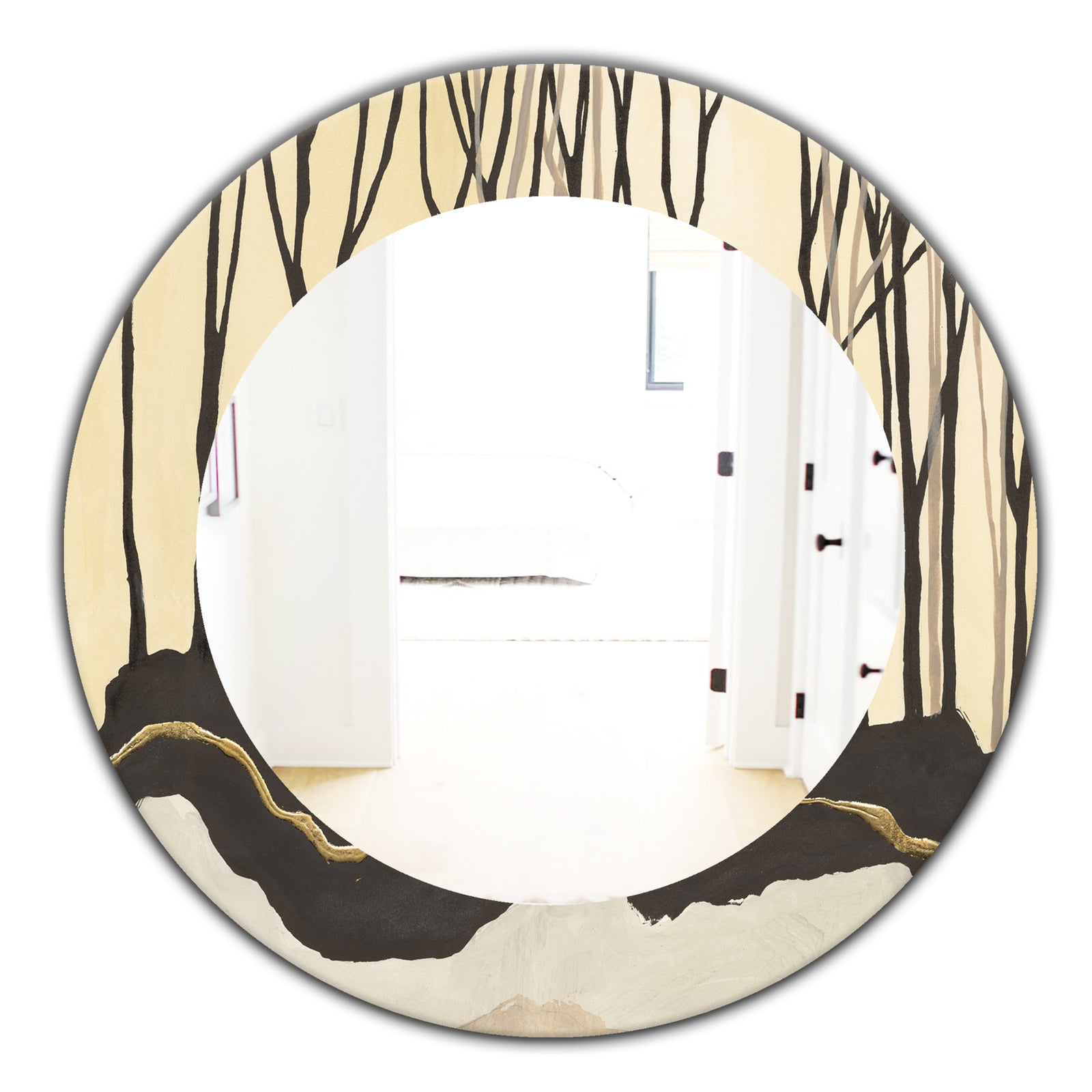 Geometric Forest - Farmhouse Mirror - Frameless Oval or Round Wall Mirror