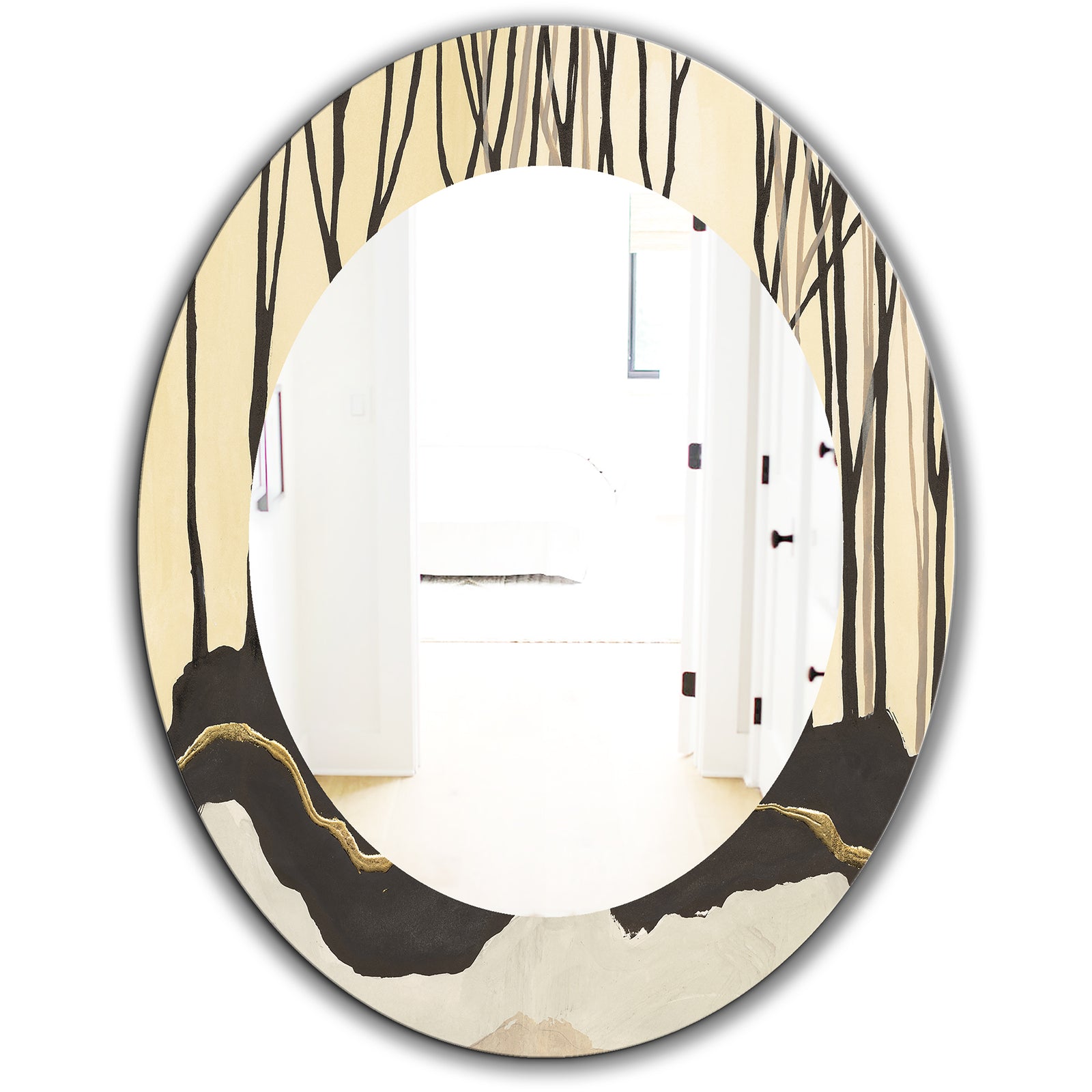 Geometric Forest - Farmhouse Mirror - Frameless Oval or Round Wall Mirror