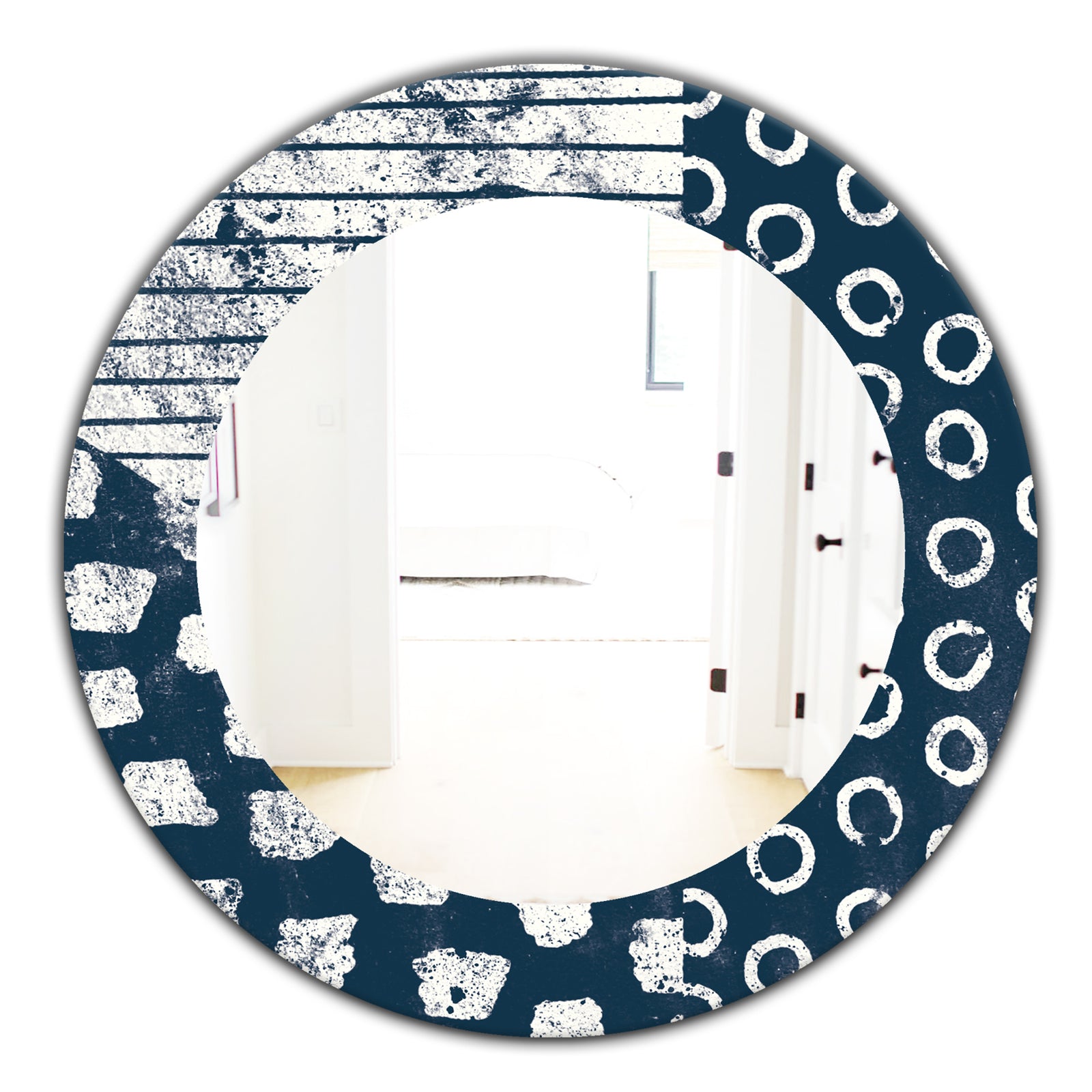 Porch & Den Dane Indigo Stripe and Circle Frameless Mirror