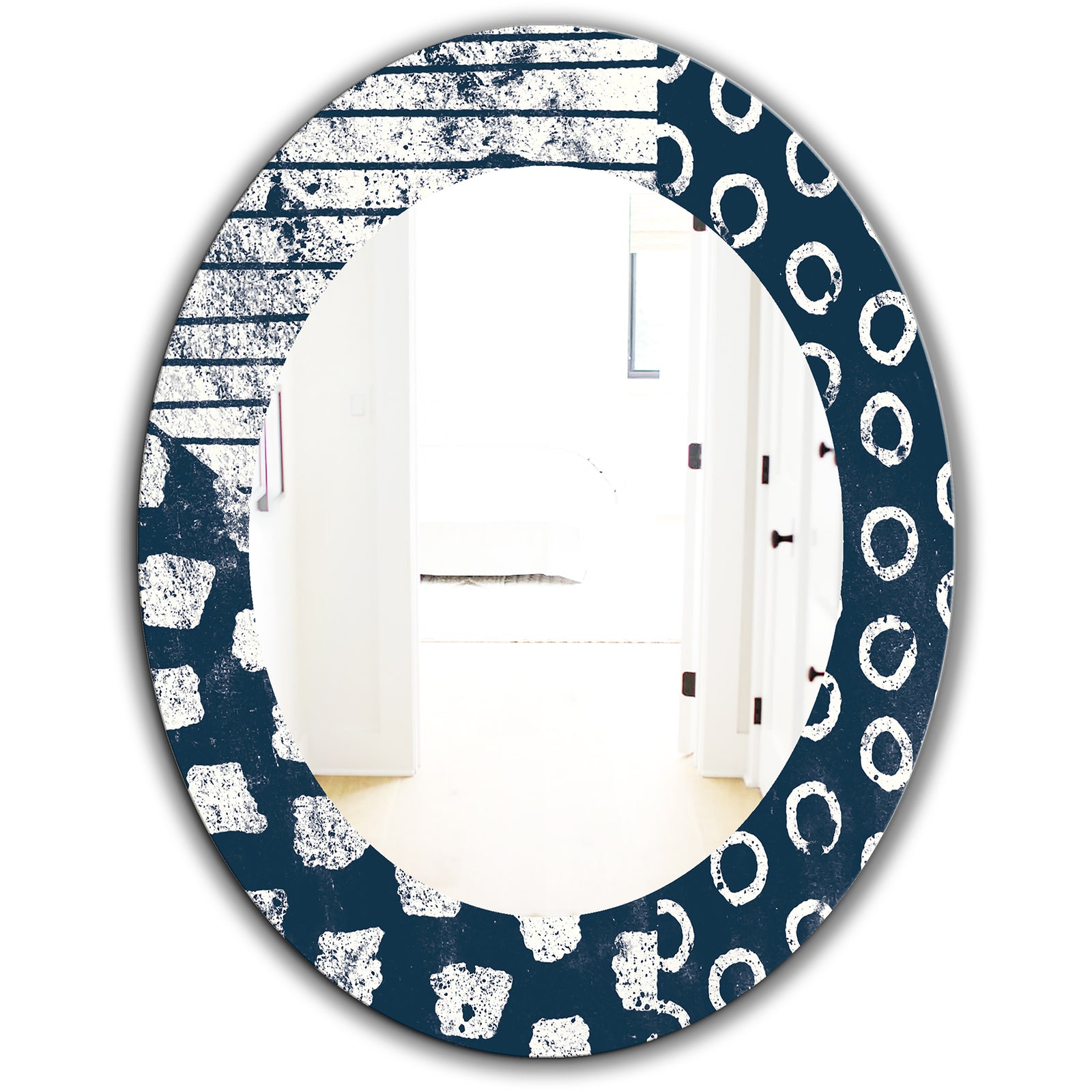 Porch & Den Dane Indigo Stripe and Circle Frameless Mirror