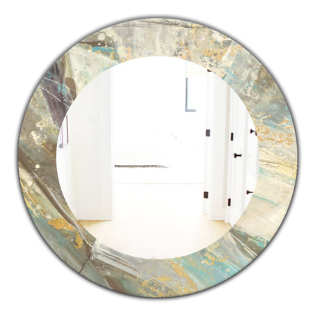 Blue Geometric Water - Modern Mirror - Frameless Oval or Round Wall Mirror