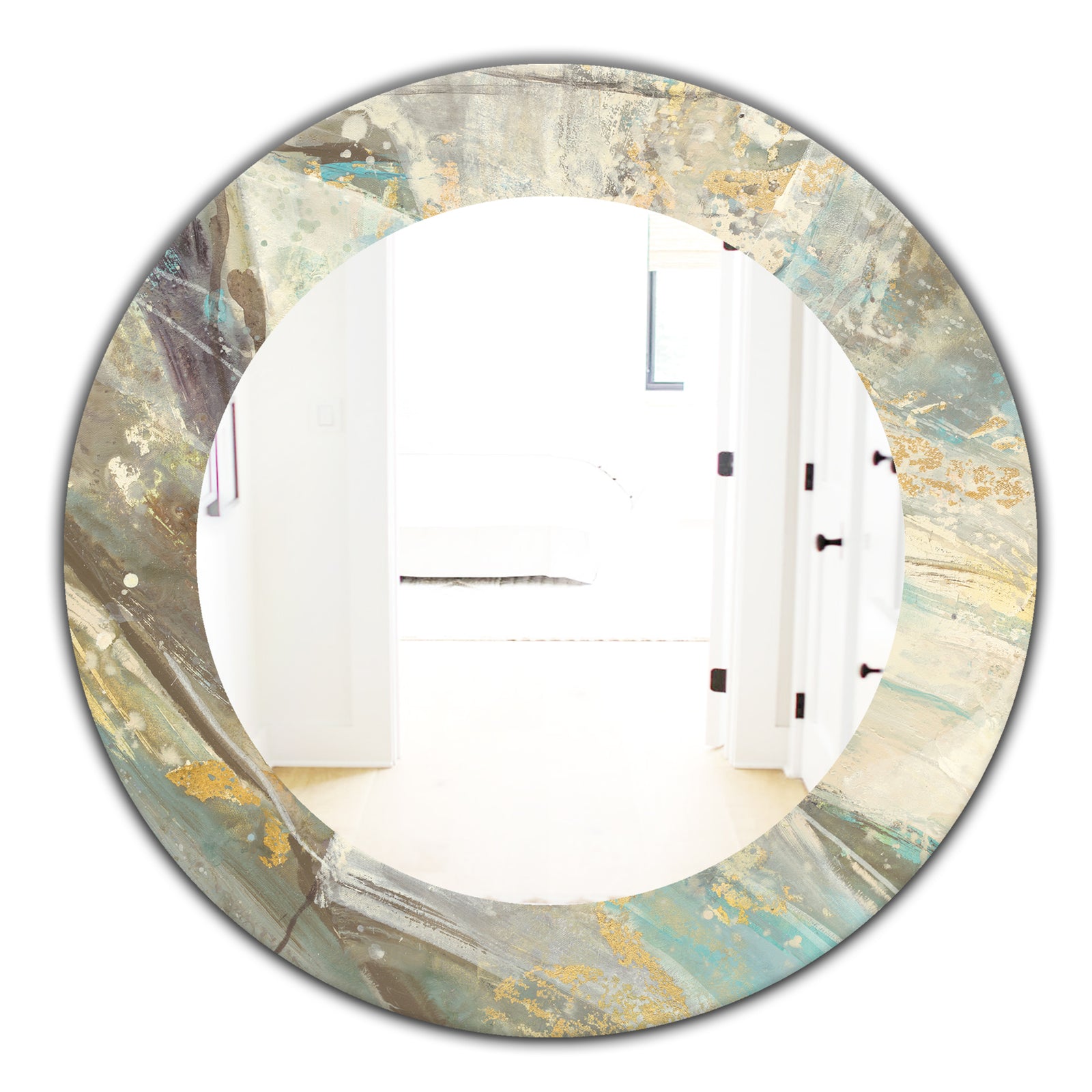 Blue Geometric Water - Modern Mirror - Frameless Oval or Round Wall Mirror
