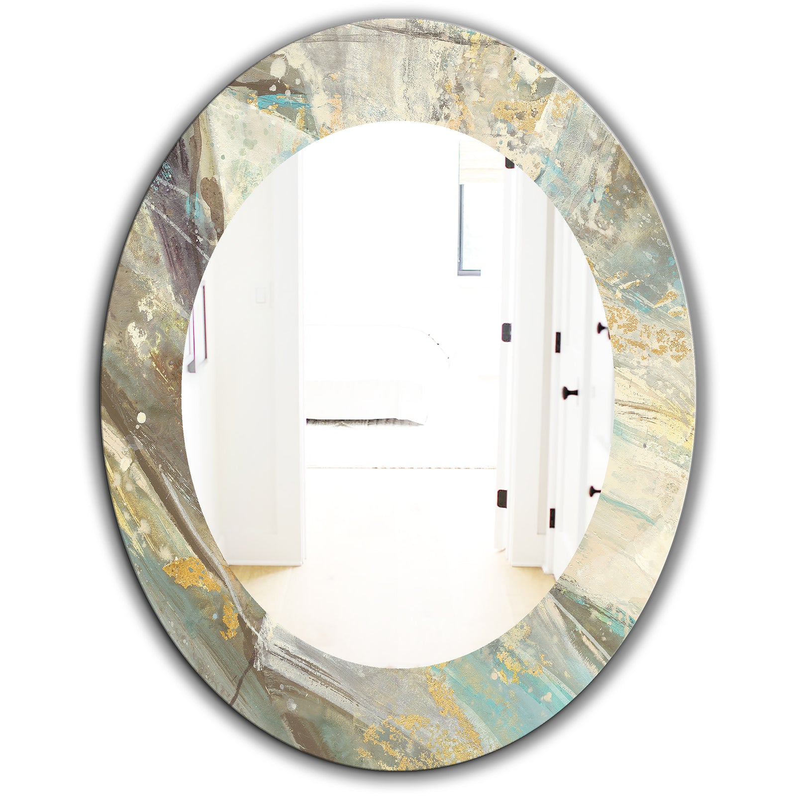 Blue Geometric Water - Modern Mirror - Frameless Oval or Round Wall Mirror