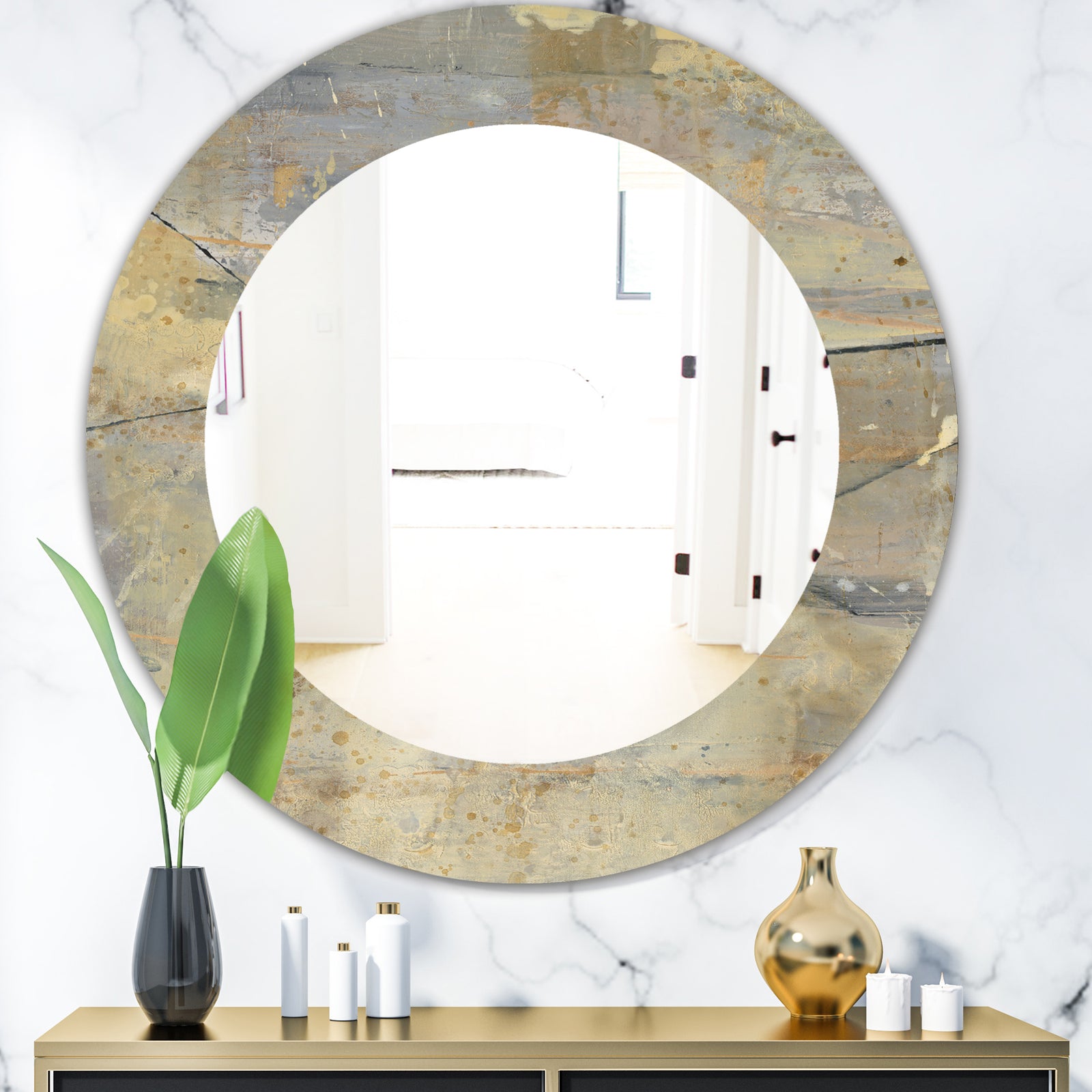 Geometric Cream Block I - Modern Mirror - Frameless Oval or Round Wall Mirror