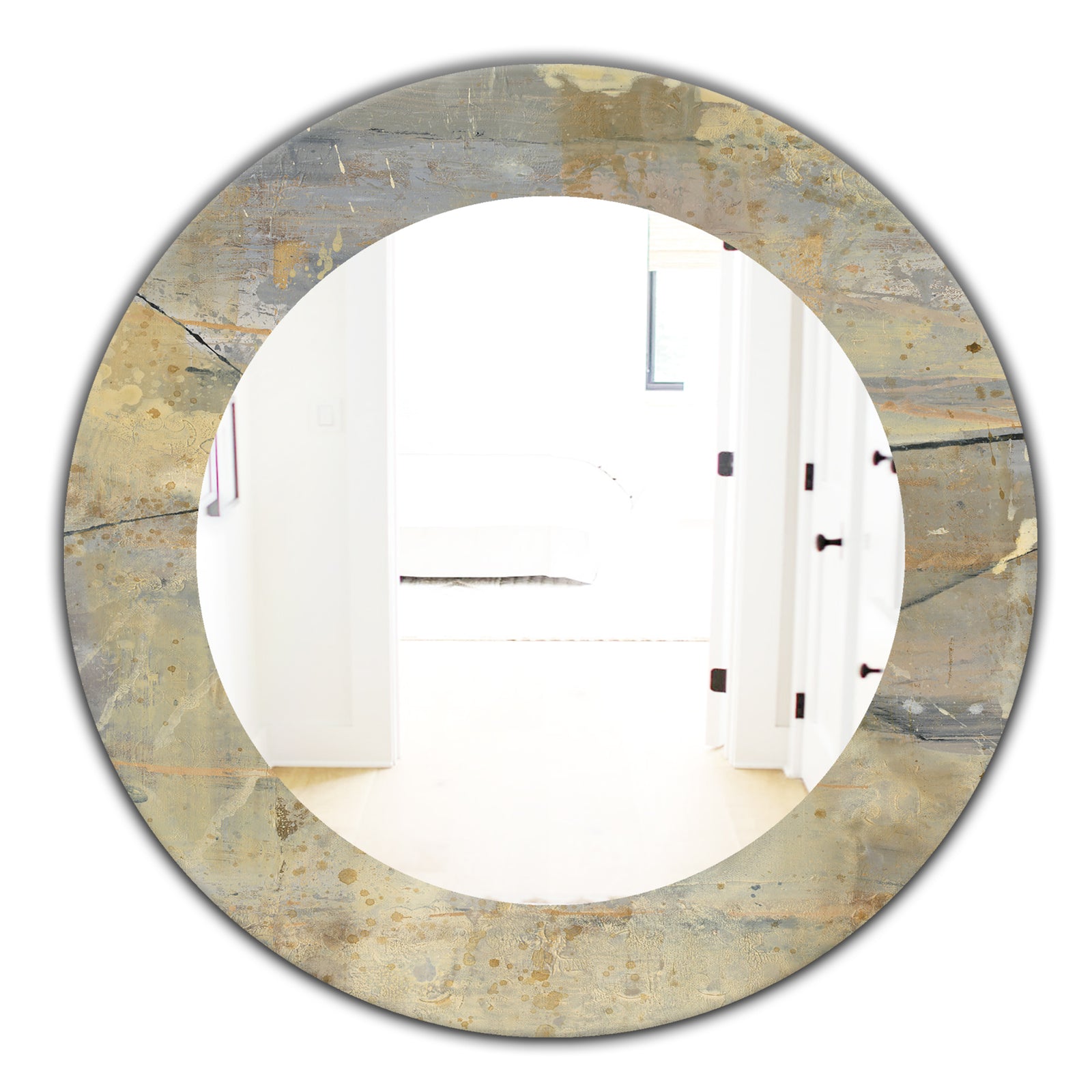 Geometric Cream Block I - Modern Mirror - Frameless Oval or Round Wall Mirror