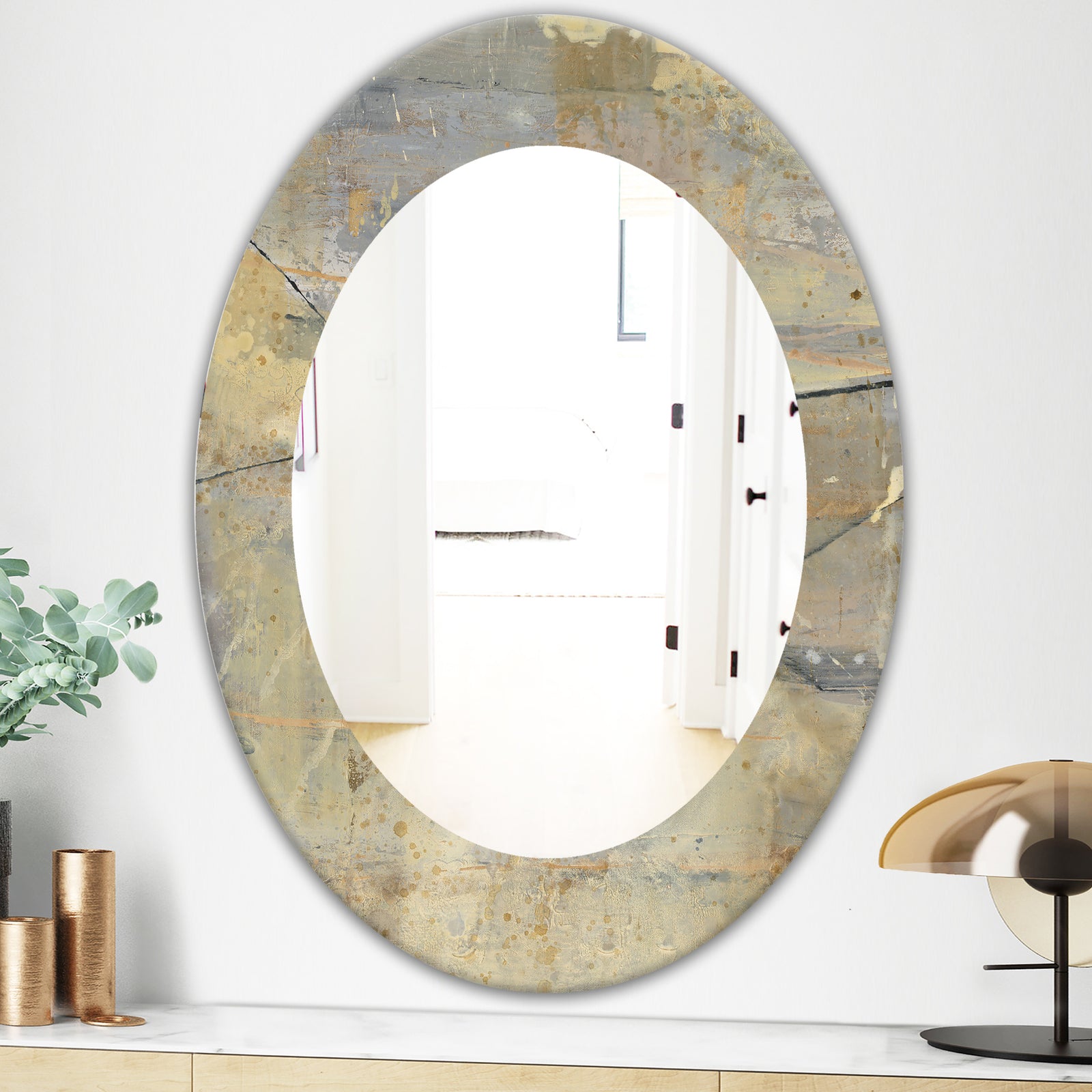 Geometric Cream Block I - Modern Mirror - Frameless Oval or Round Wall Mirror