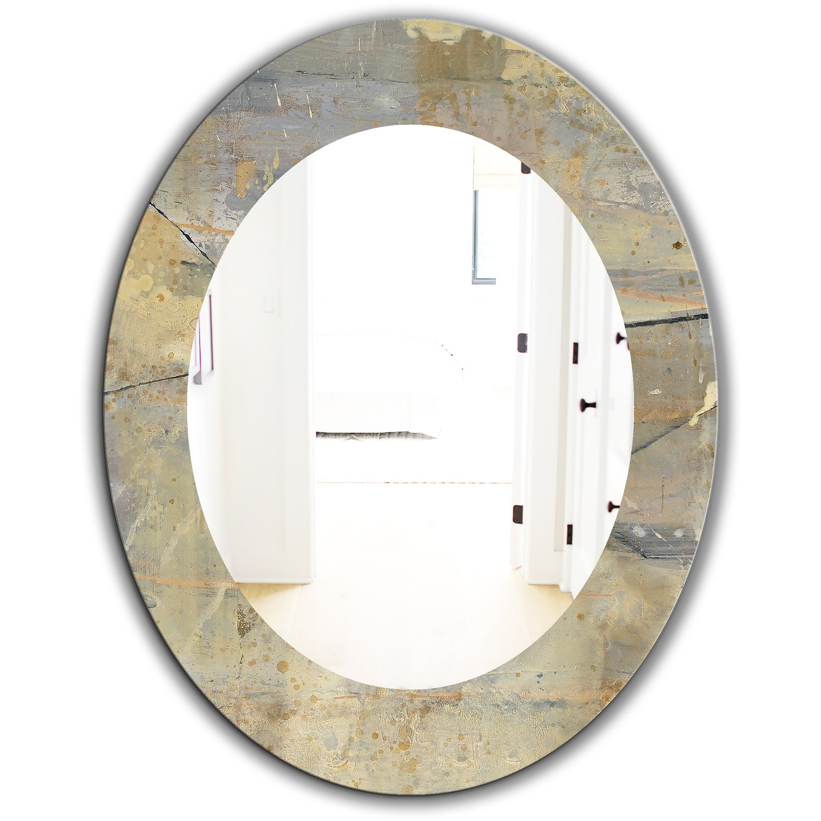 Geometric Cream Block I - Modern Mirror - Frameless Oval or Round Wall Mirror