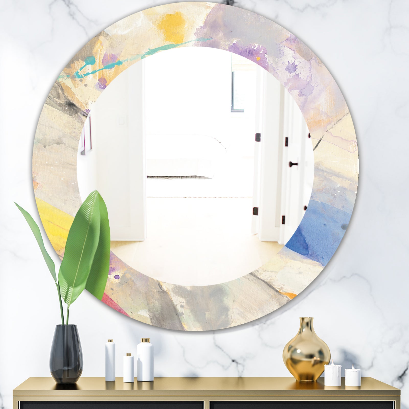Spring Minimalist Confetti I - Modern Mirror - Oval or Round Wall Mirror