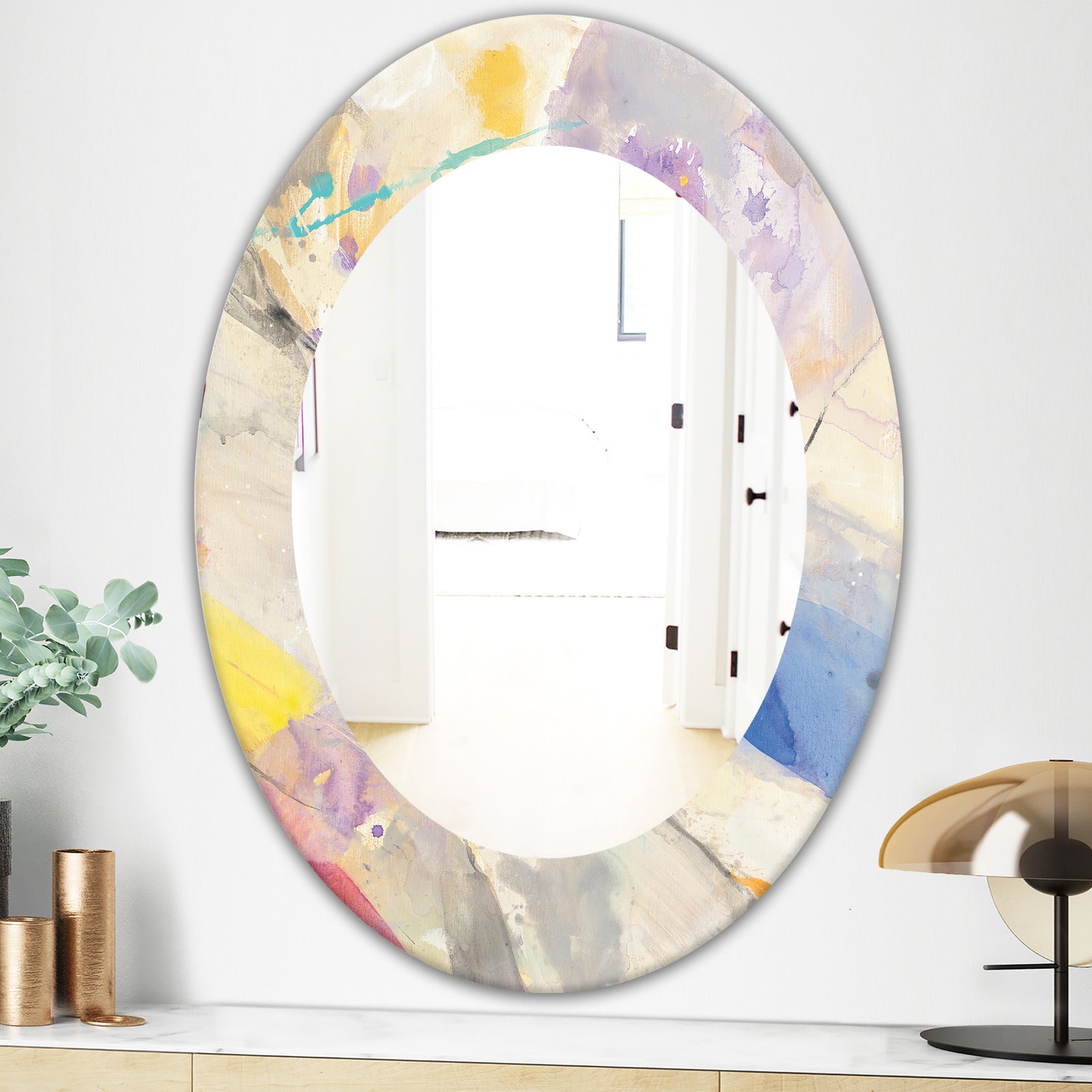 Spring Minimalist Confetti I - Modern Mirror - Oval or Round Wall Mirror