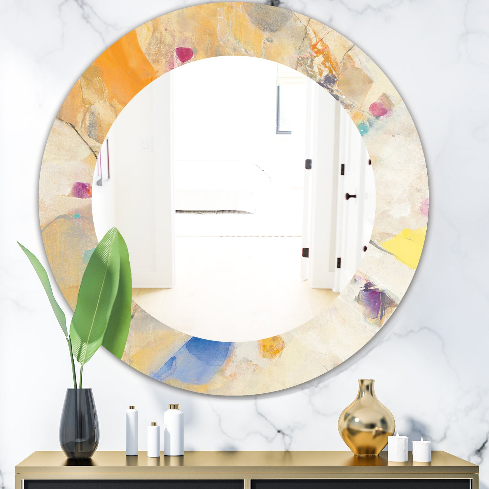 Spring Minimalist Confetti II - Modern Mirror - Oval or Round Wall Mirror