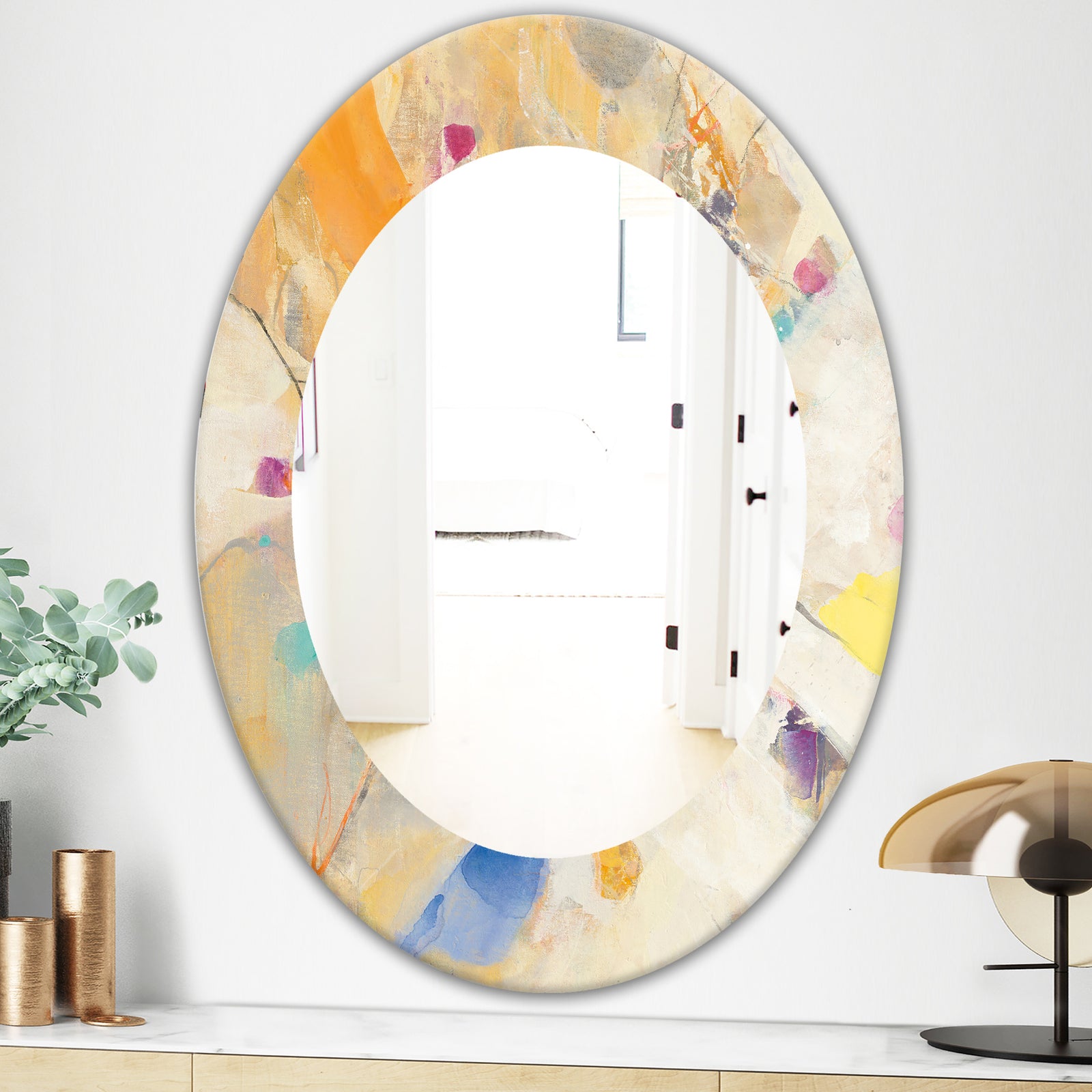 Spring Minimalist Confetti II - Modern Mirror - Oval or Round Wall Mirror