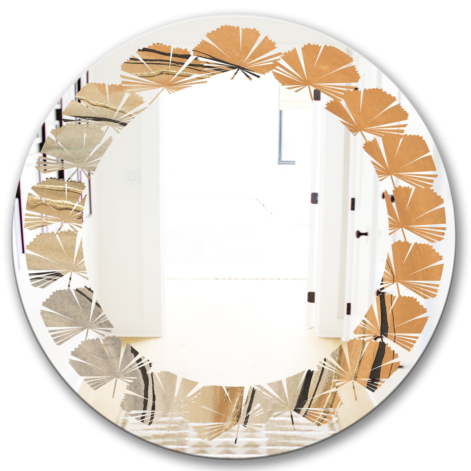 Glam Canion II - Modern Round or Oval Wall Mirror - Leaves