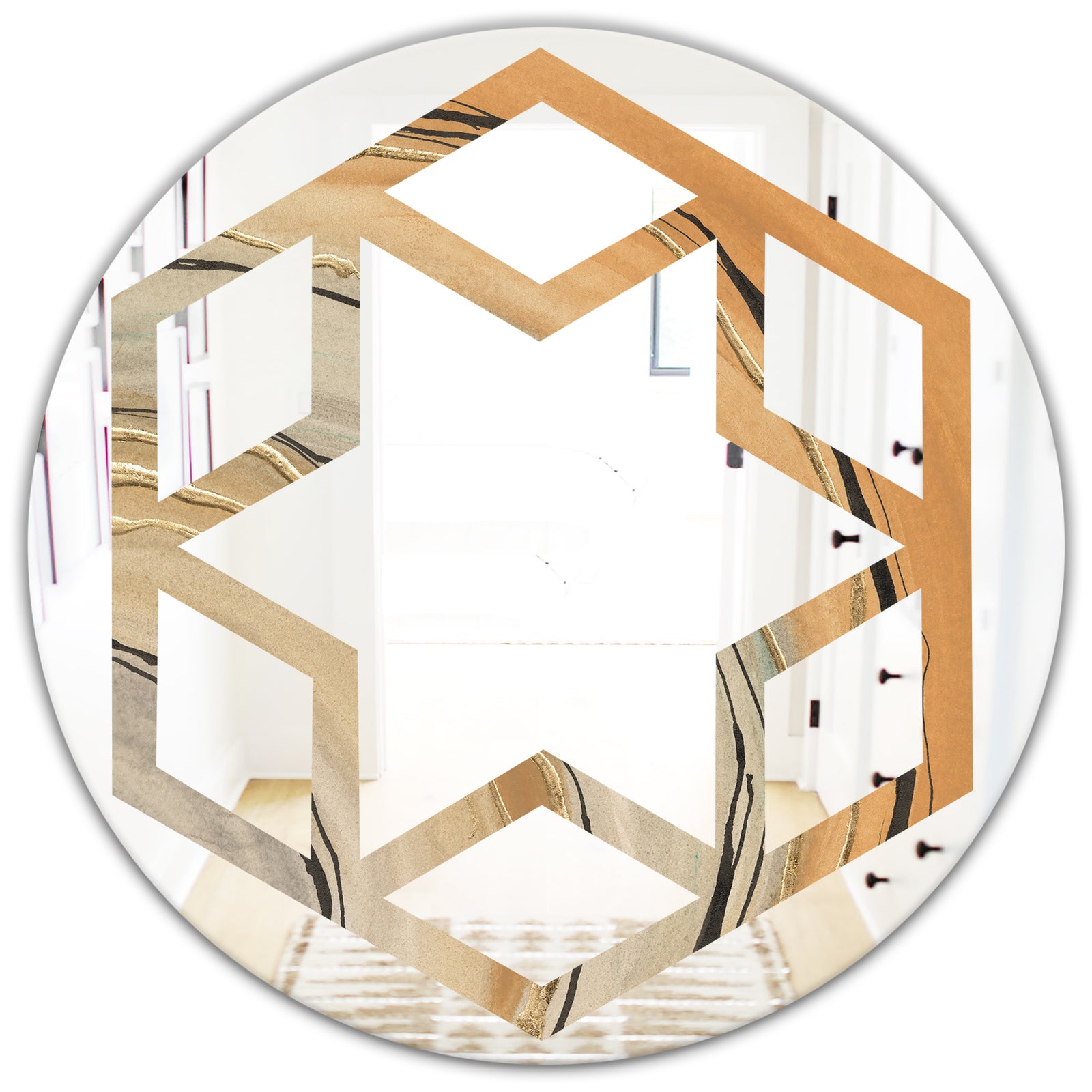 Glam Canion II - Modern Round or Oval Wall Mirror - Hexagon Star