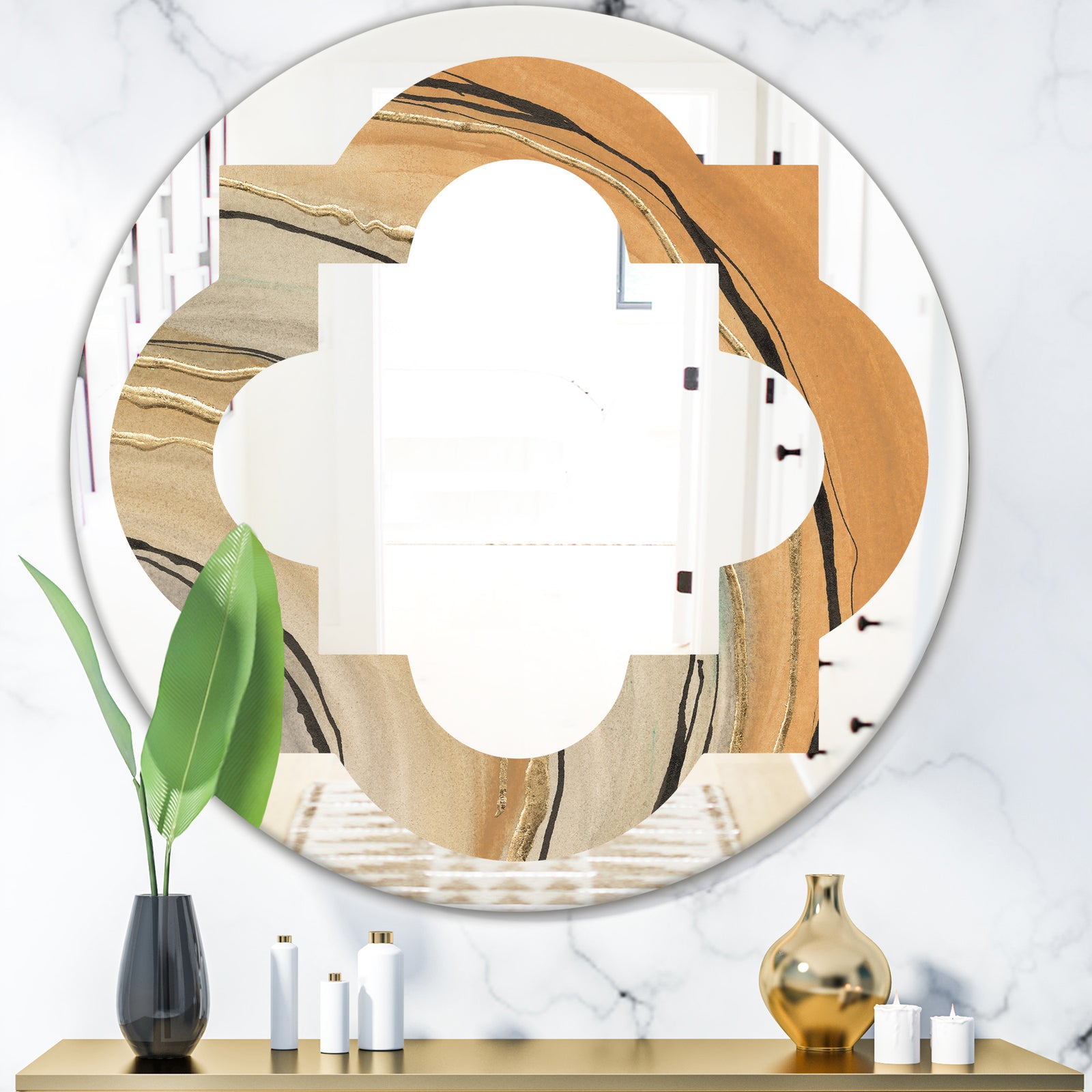 Glam Canion II - Modern Round or Oval Wall Mirror - Quatrefoil