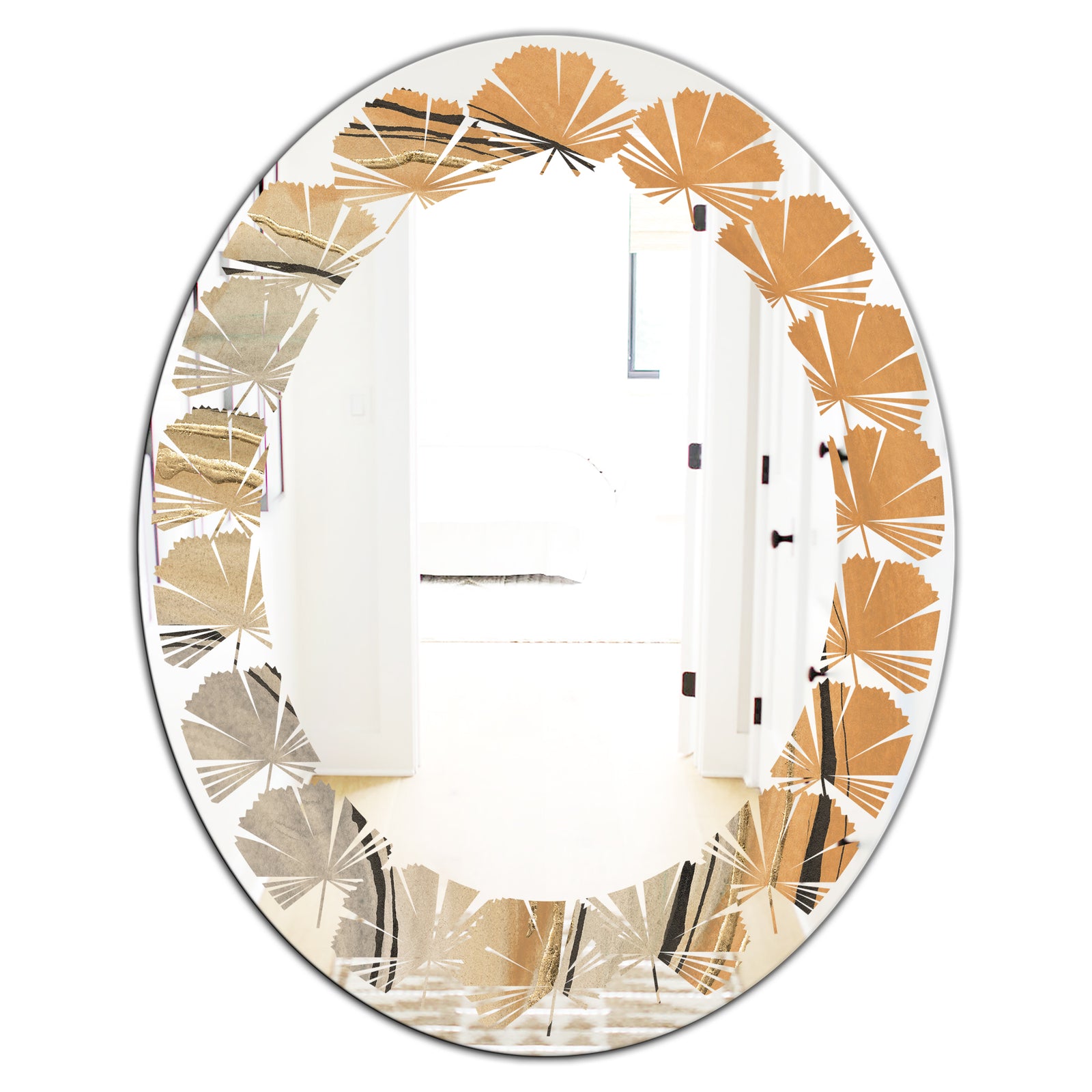 Glam Canion II - Modern Round or Oval Wall Mirror - Leaves