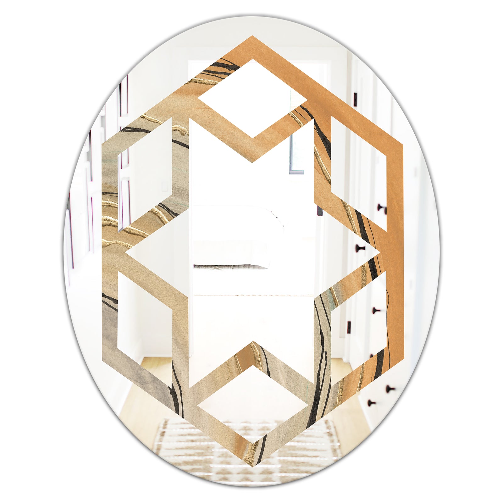 Glam Canion II - Modern Round or Oval Wall Mirror - Hexagon Star