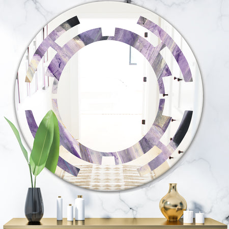 Geometric Purple Glacier - Modern Round or Oval Wall Mirror - Space