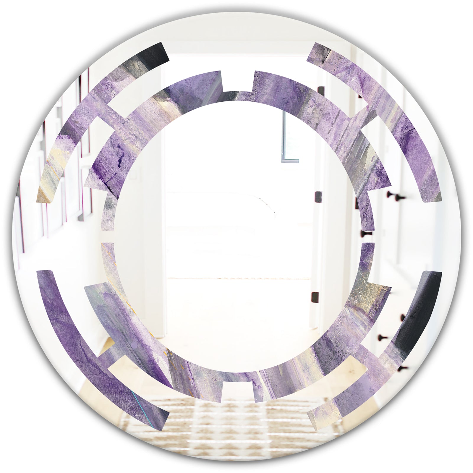Geometric Purple Glacier - Modern Round or Oval Wall Mirror - Space