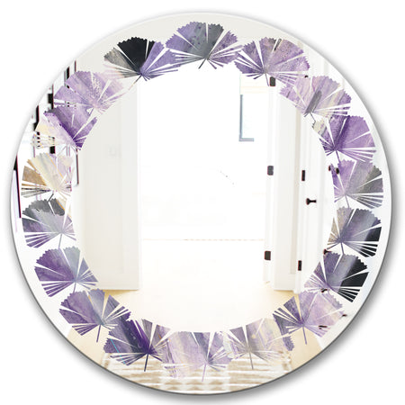 Geometric Purple Glacier - Modern Round or Oval Wall Mirror - Leaves