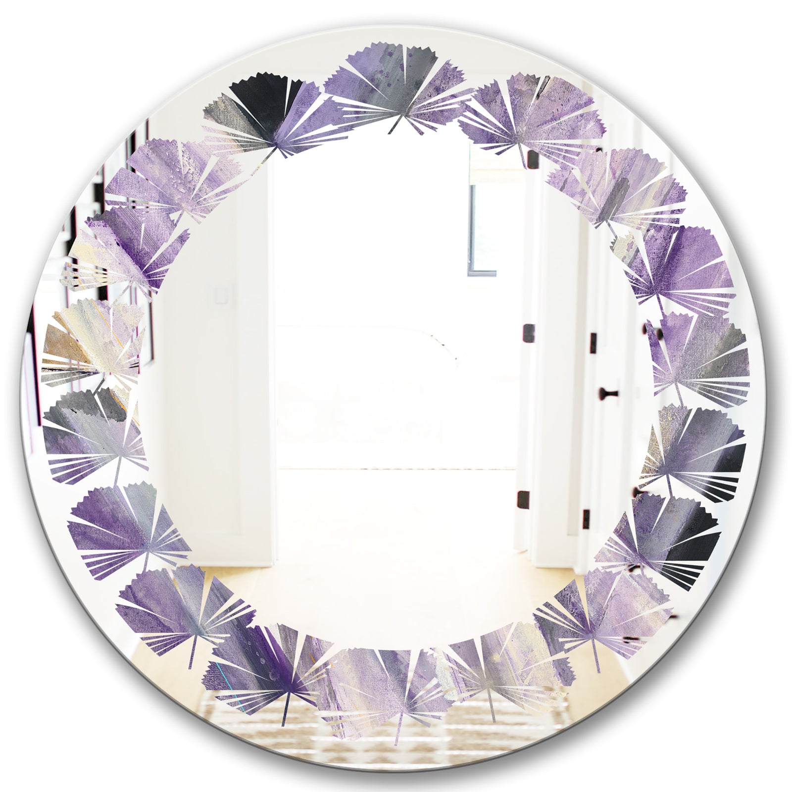 Geometric Purple Glacier - Modern Round or Oval Wall Mirror - Leaves