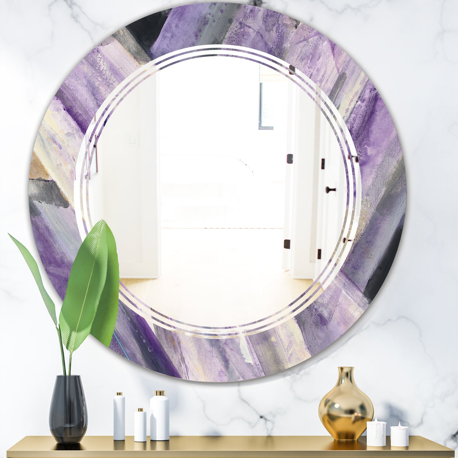 Geometric Purple Glacier - Modern Round or Oval Wall Mirror - Triple C