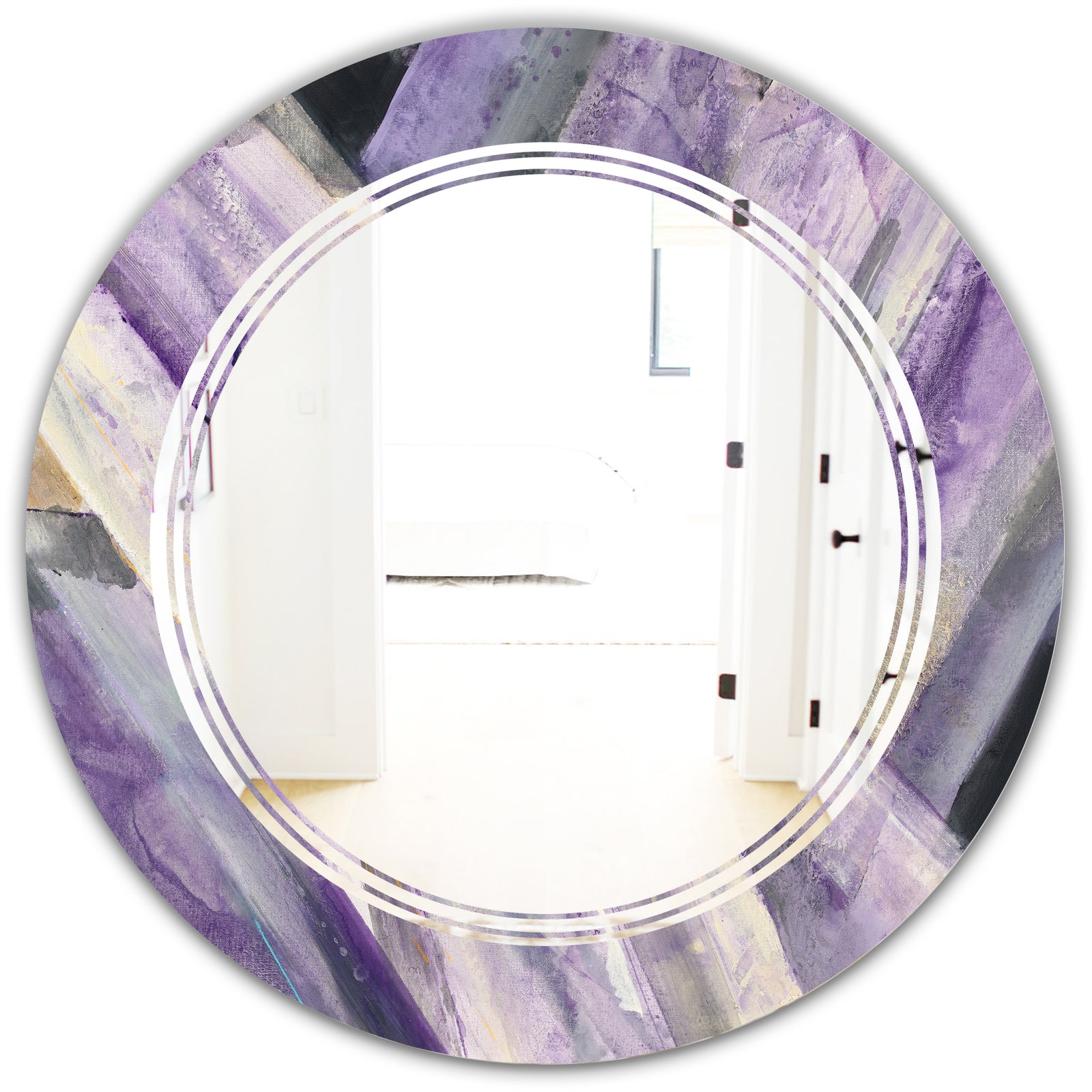 Geometric Purple Glacier - Modern Round or Oval Wall Mirror - Triple C