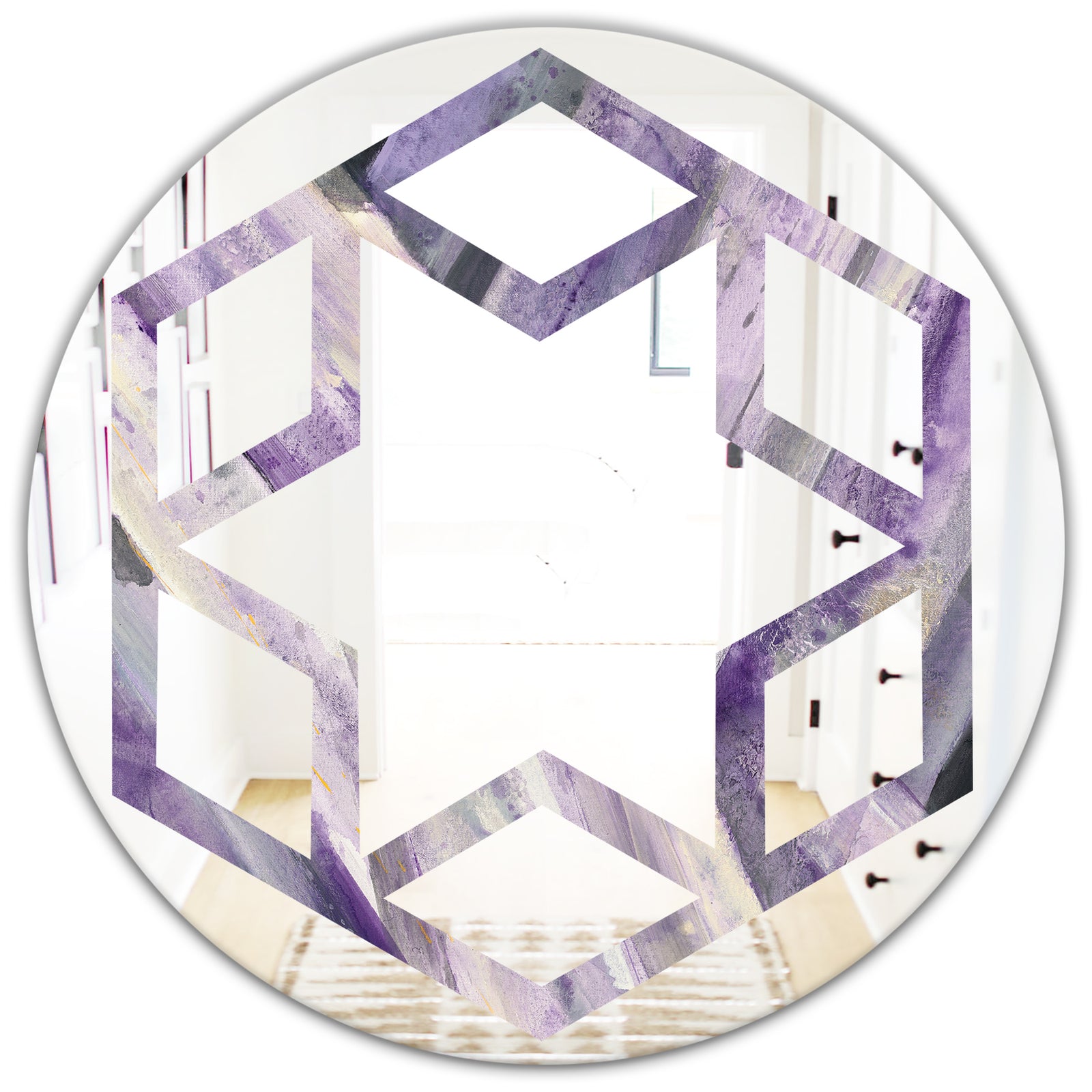 Geometric Purple Glacier - Modern Round or Oval Wall Mirror - Hexagon Star