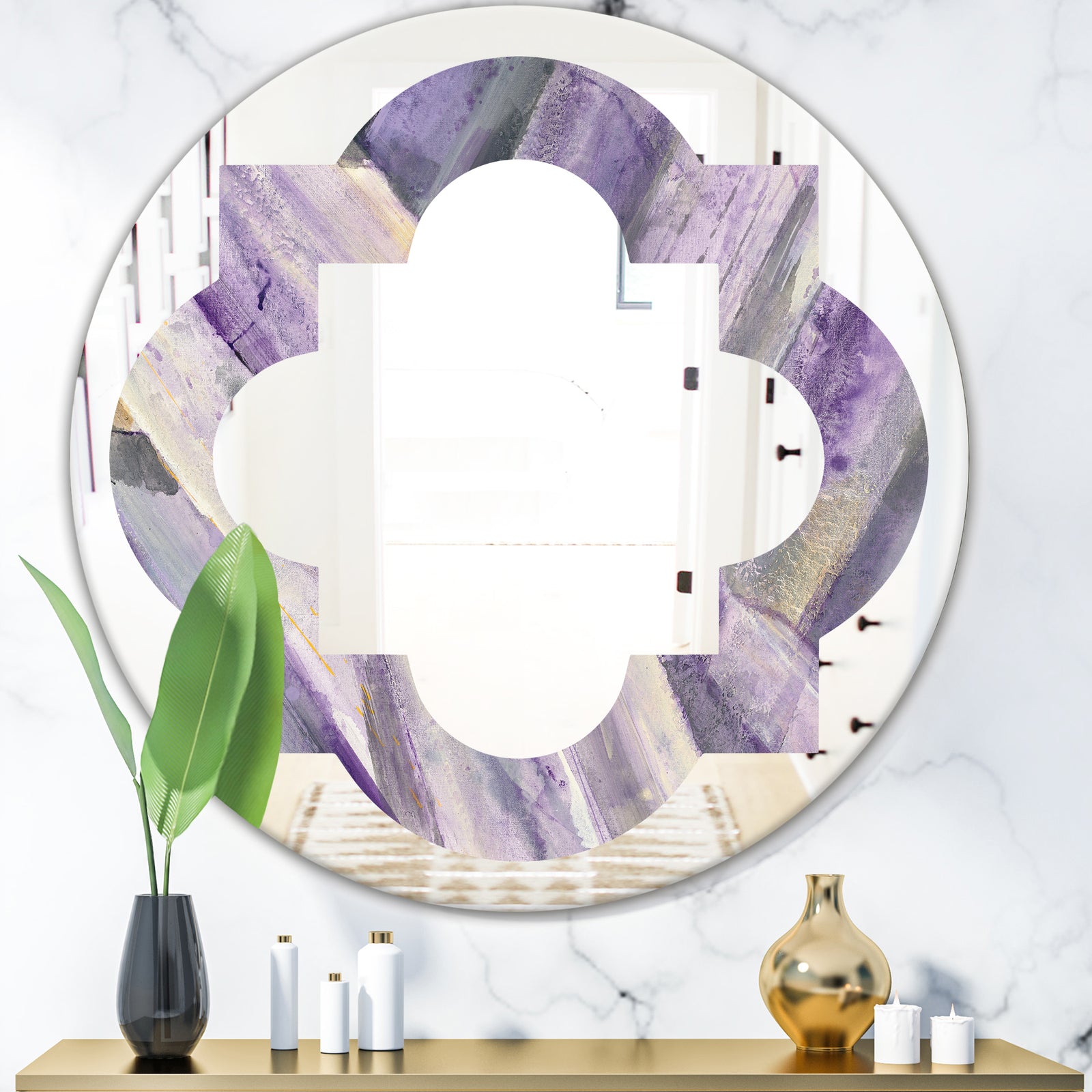 Geometric Purple Glacier - Modern Round or Oval Wall Mirror - Quatrefoil