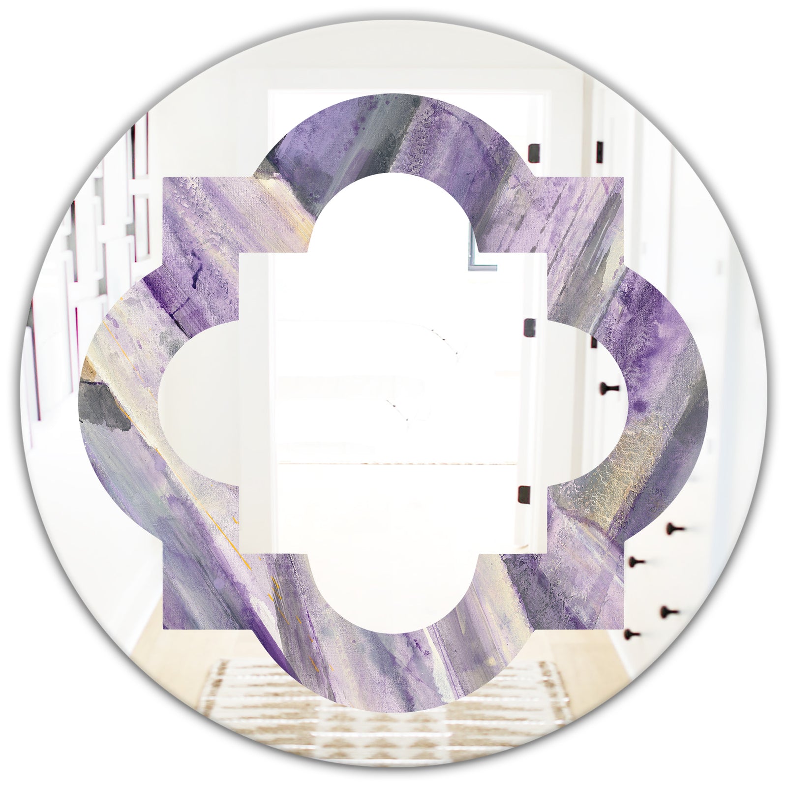 Geometric Purple Glacier - Modern Round or Oval Wall Mirror - Quatrefoil