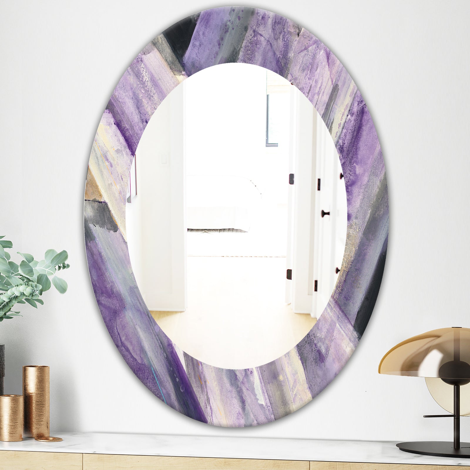 Geometric Purple Glacier - Modern Mirror - Oval or Round Wall Mirror