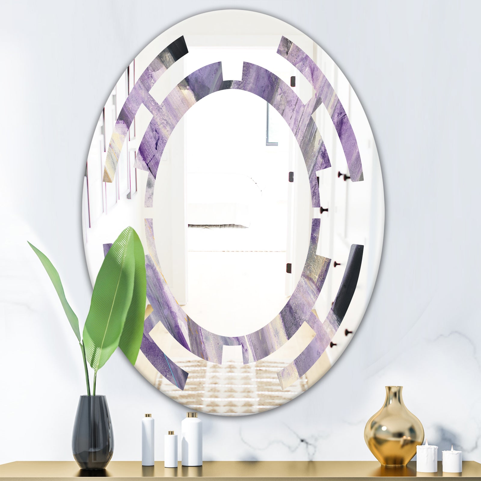 Geometric Purple Glacier - Modern Round or Oval Wall Mirror - Space